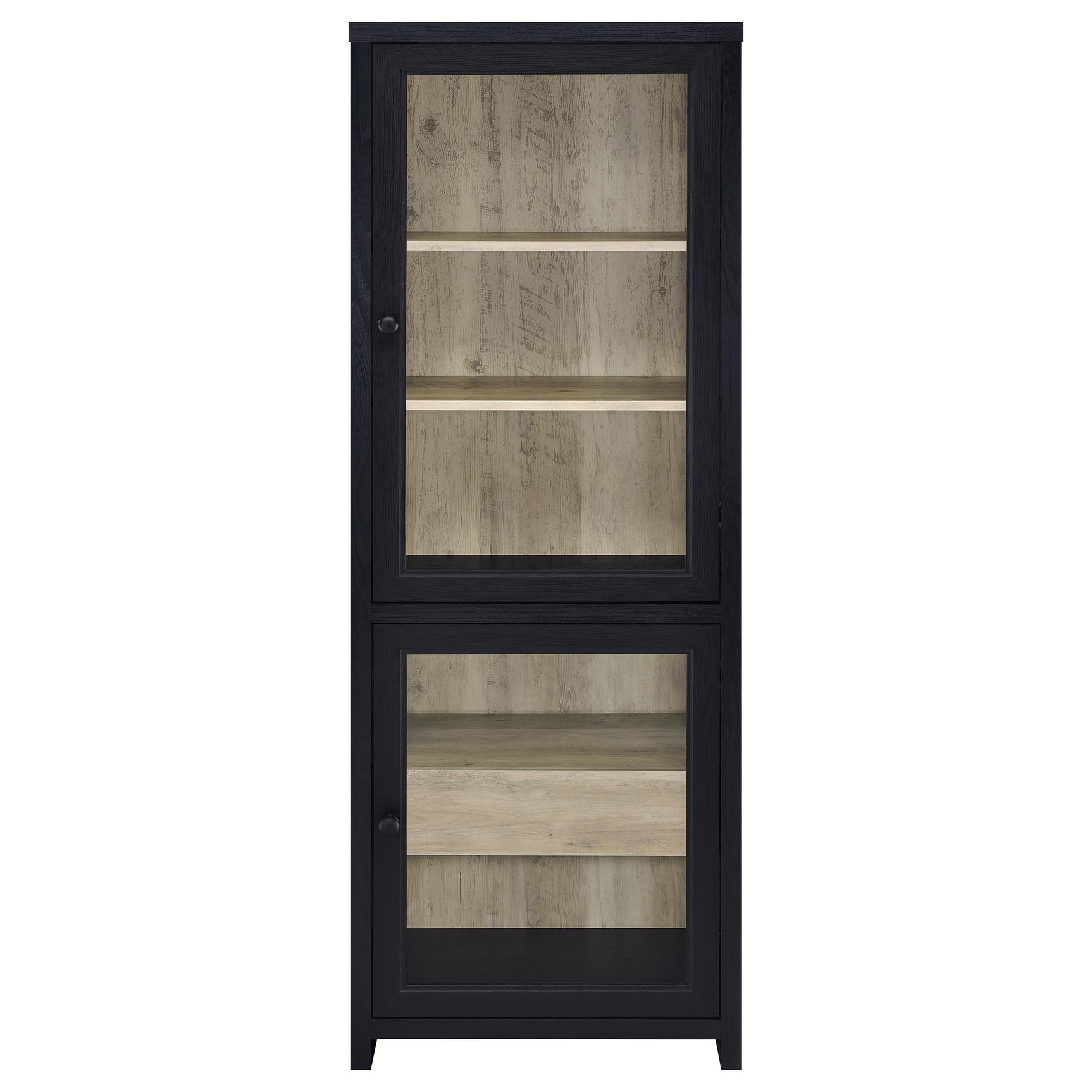 Denison media tower open door displaying adjustable shelves
