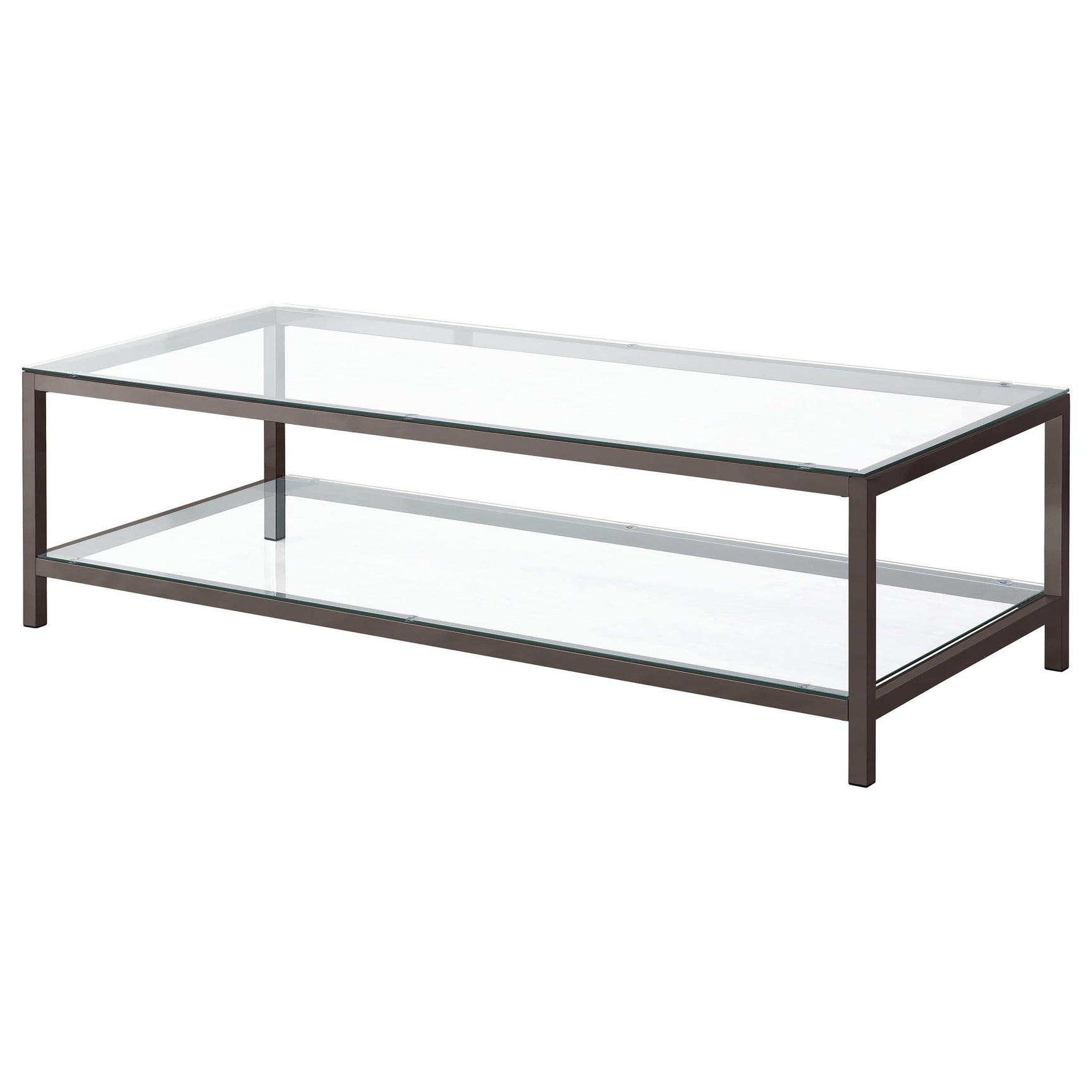 Side view of Trini coffee table with lower shelf
