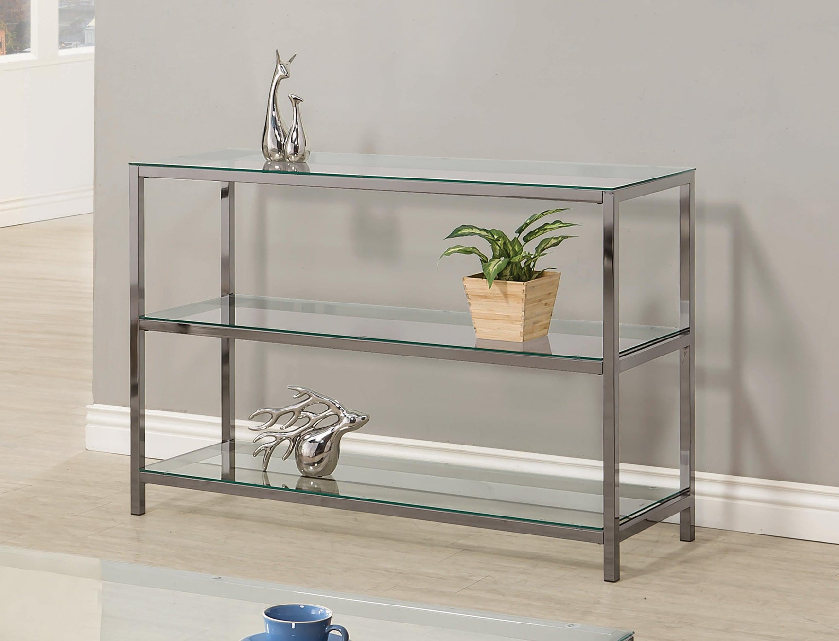 Trini Coffee Table With Glass Shelf Black Nickel - Ella Furniture
