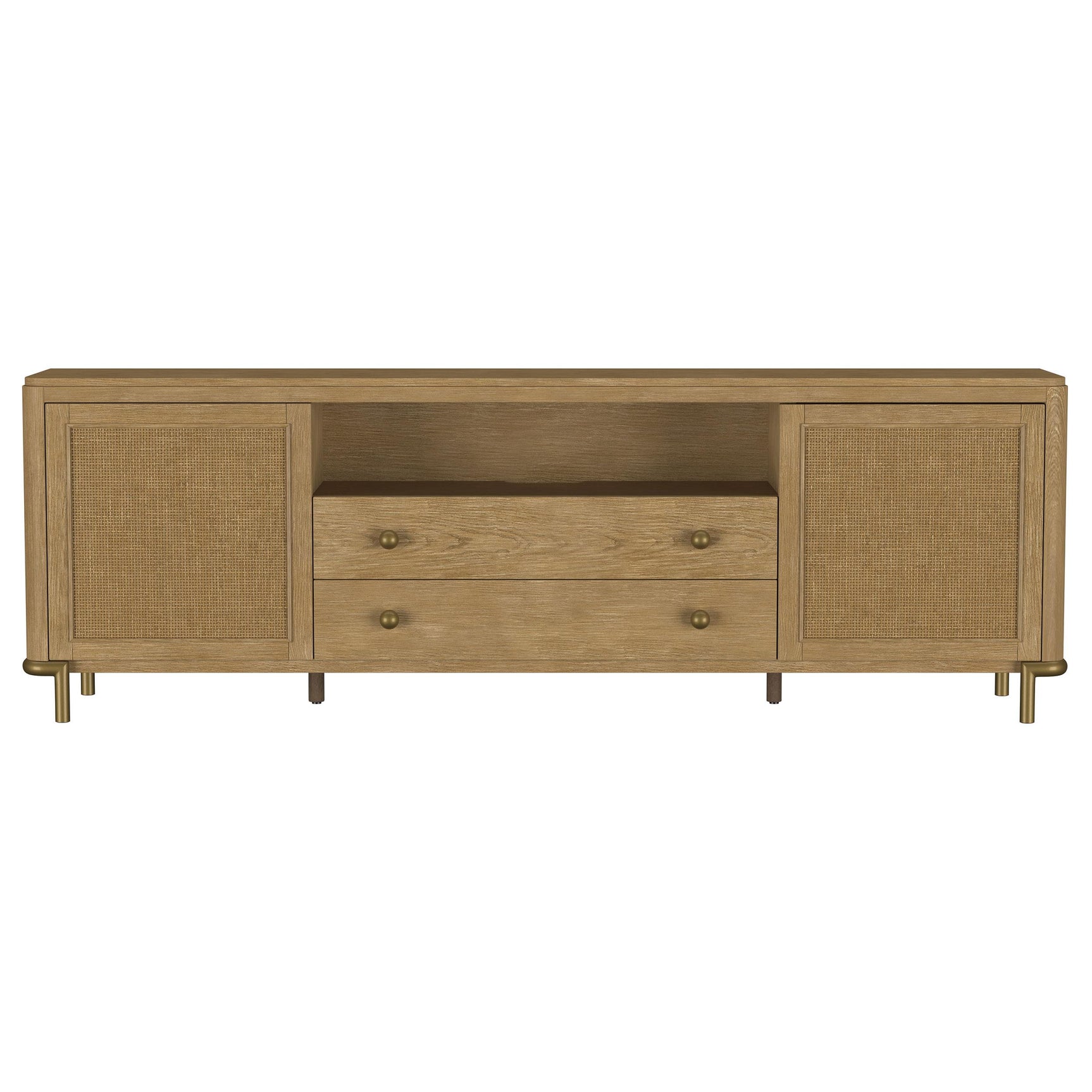 Top view of Arini TV Stand surfaces and rattan texture