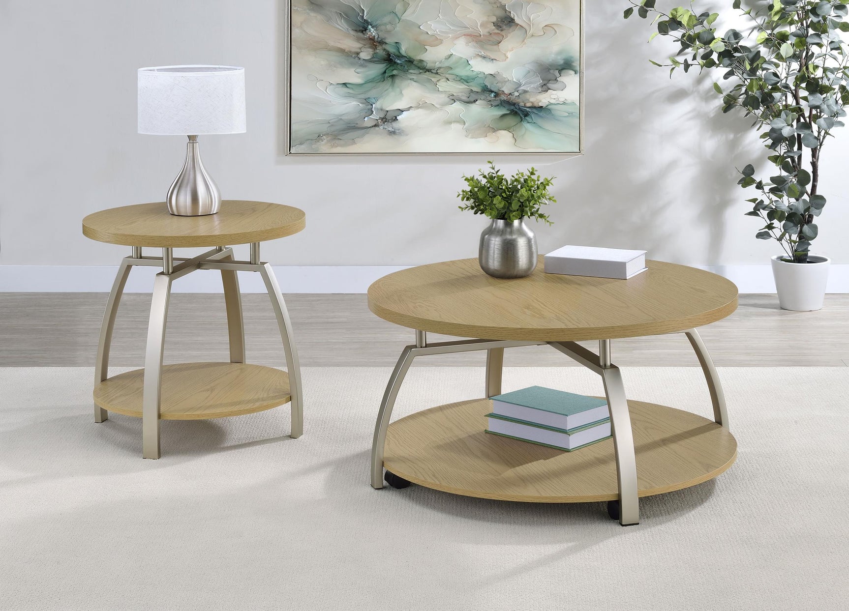 Dacre Round Engineered Wood Top Side End Table Greige