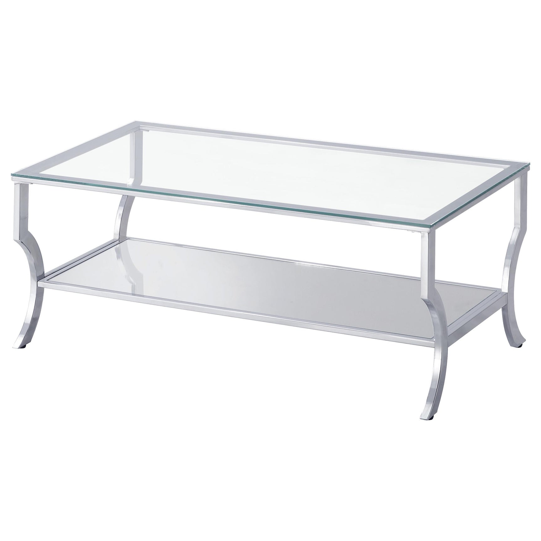 Close-up of tempered glass top and chrome base