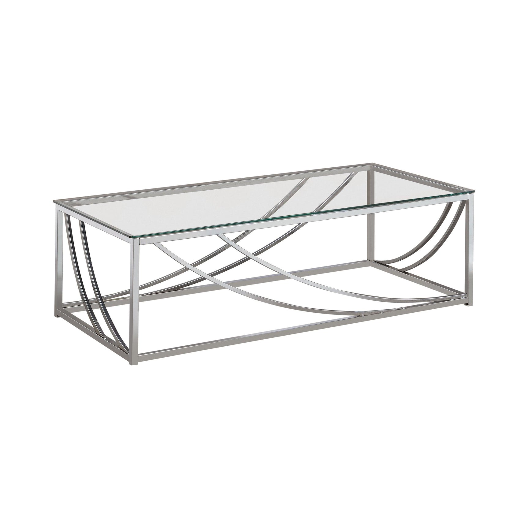 Side angle of Lille Rectangular Coffee Table with metal chrome base