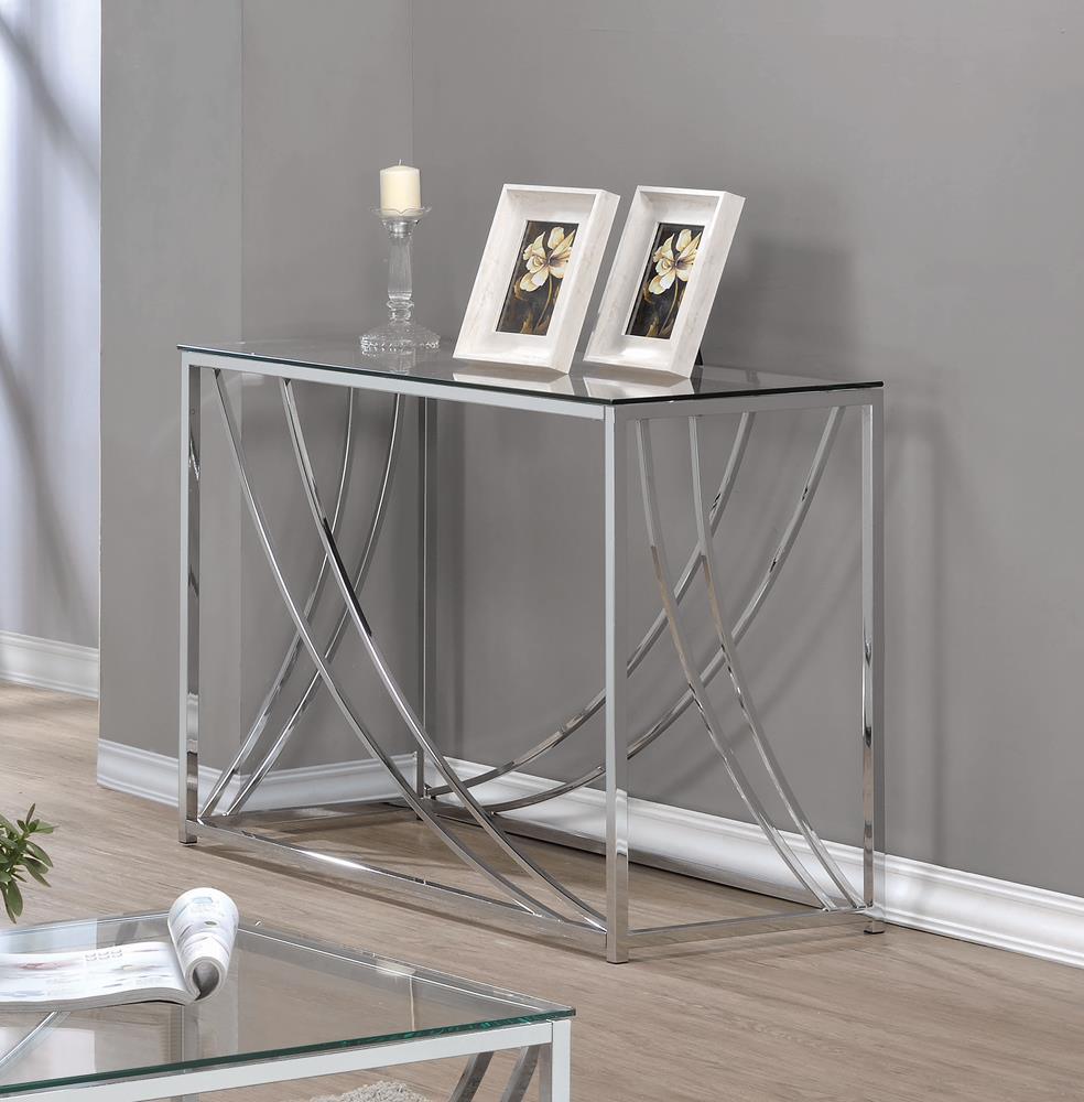 Modern Lille sofa table rectangular shape with glass top and chrome accents