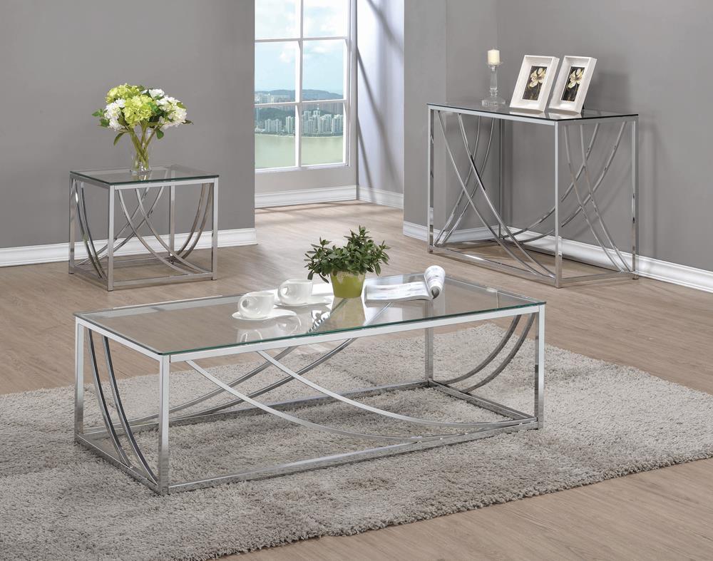 Lille Glass Top Rectangular Sofa Table with Chrome Frame - front view