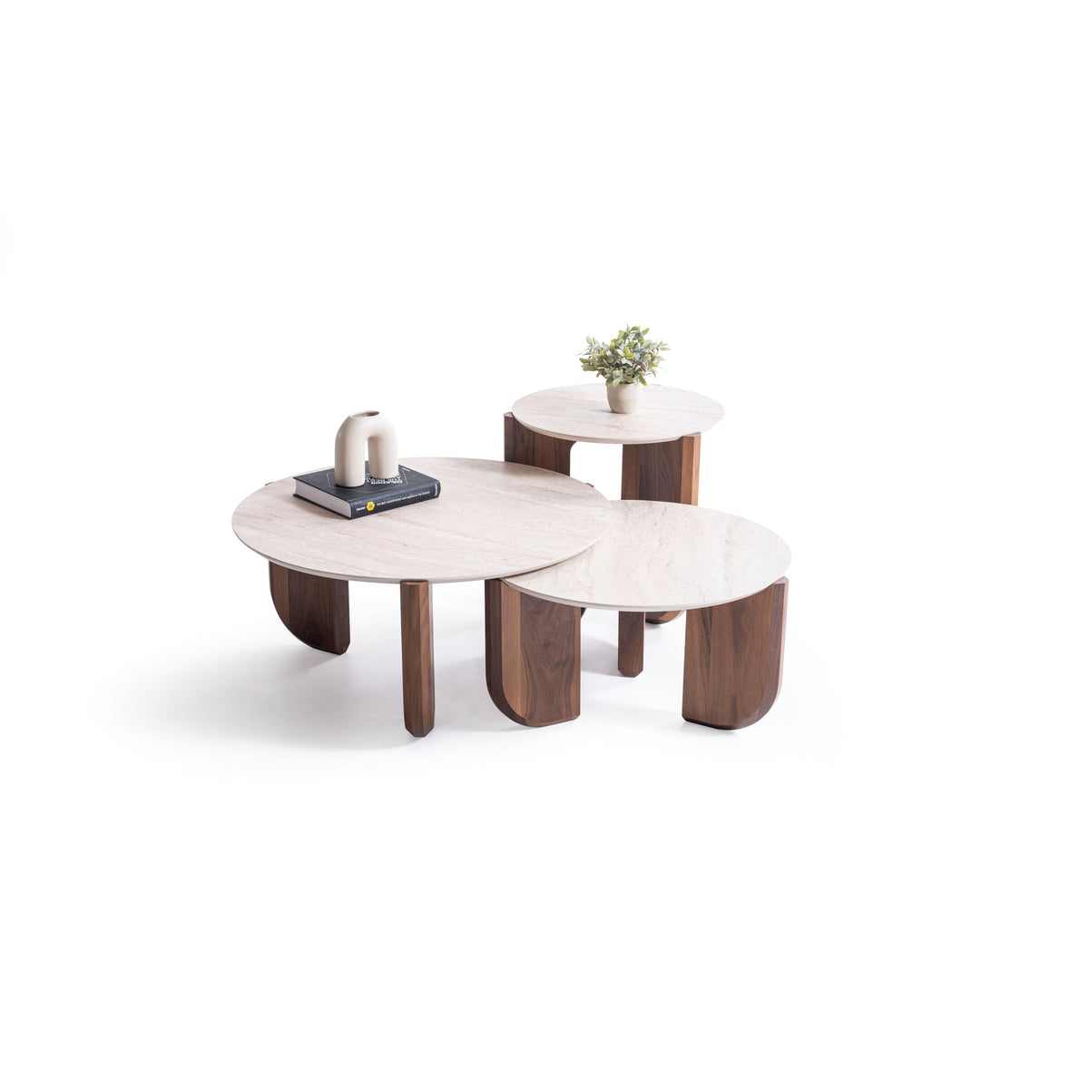 Olena three-piece coffee table set showing large, medium, and small tables