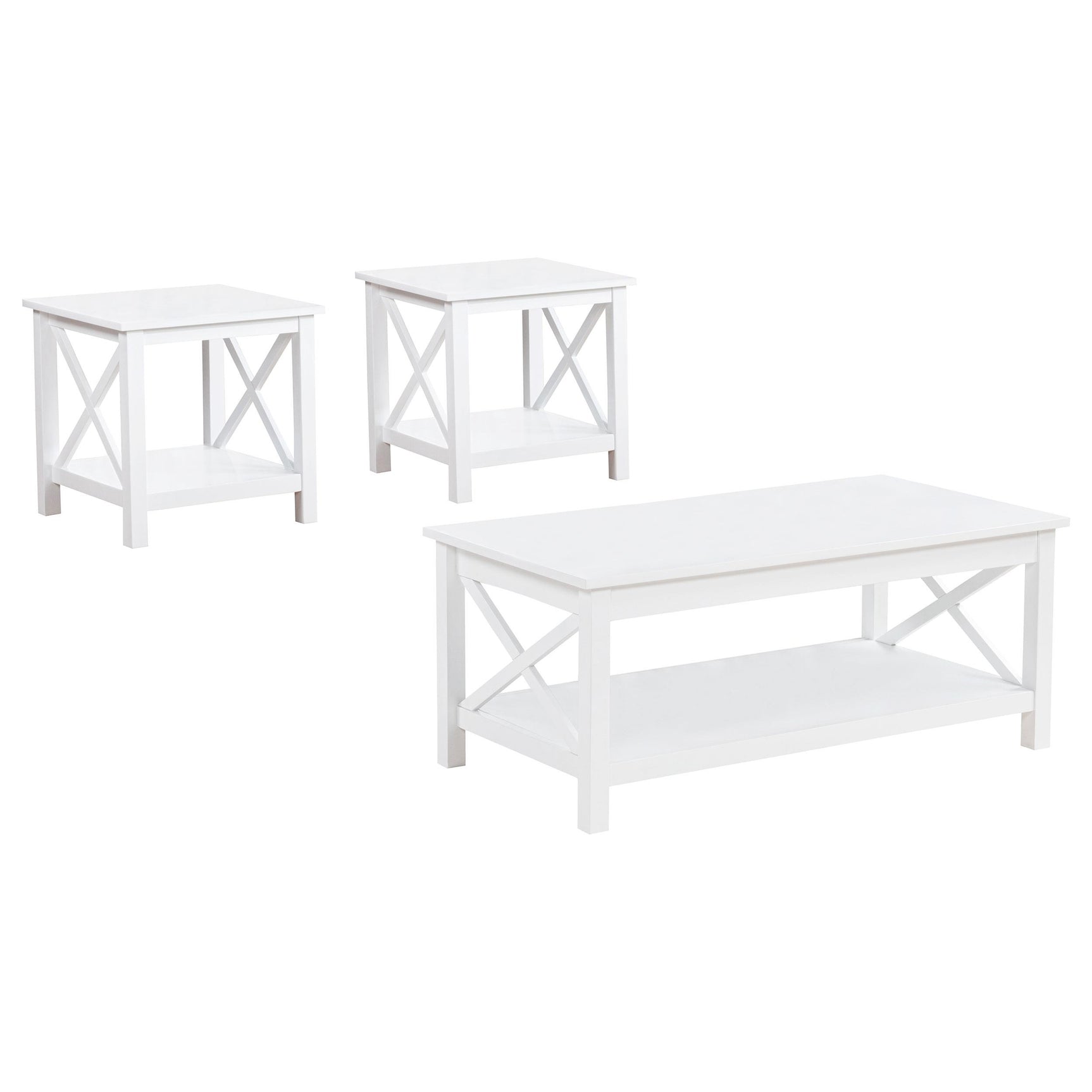 Skyview matching end table with X-frame sides, side view