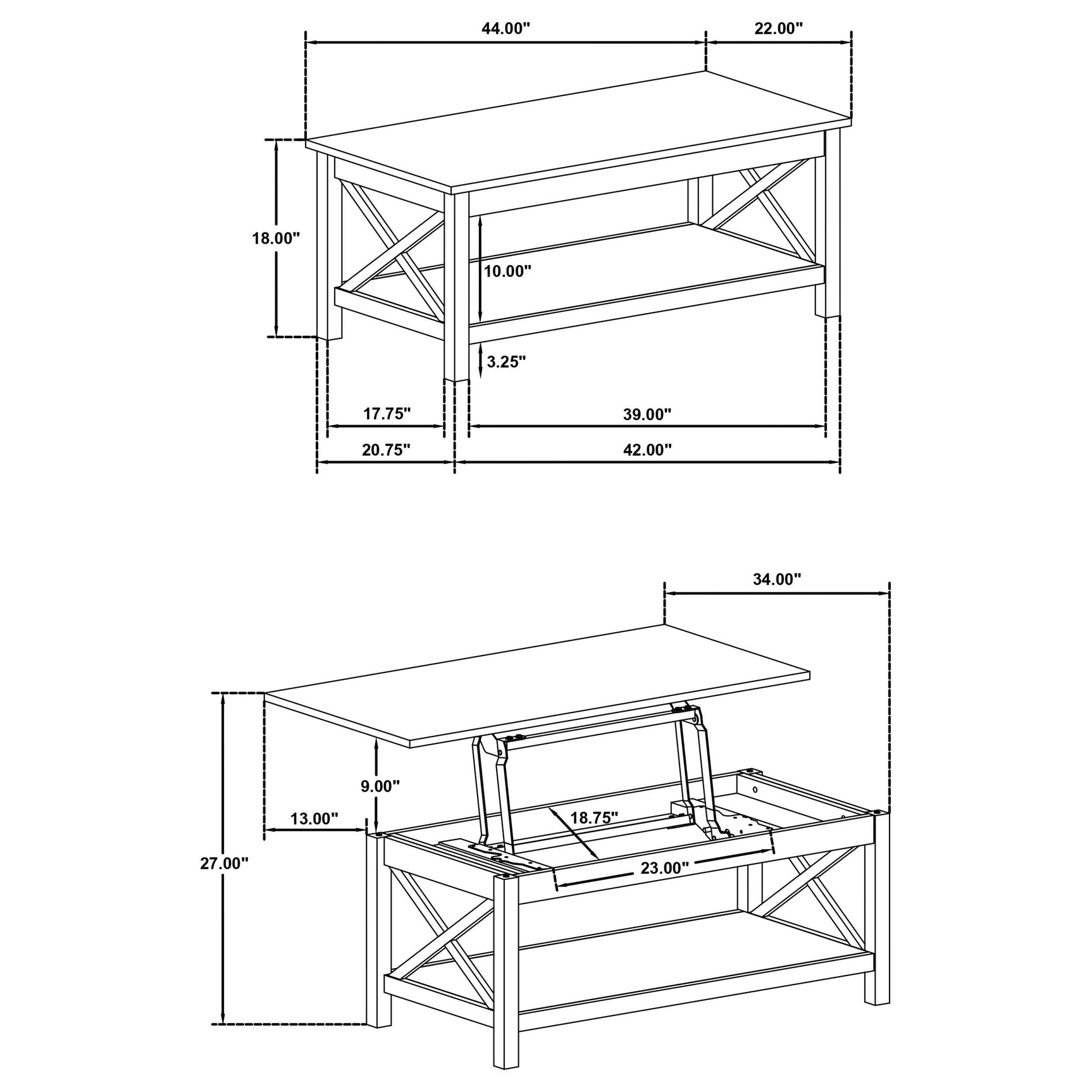 Overall view showing dimensions of end table