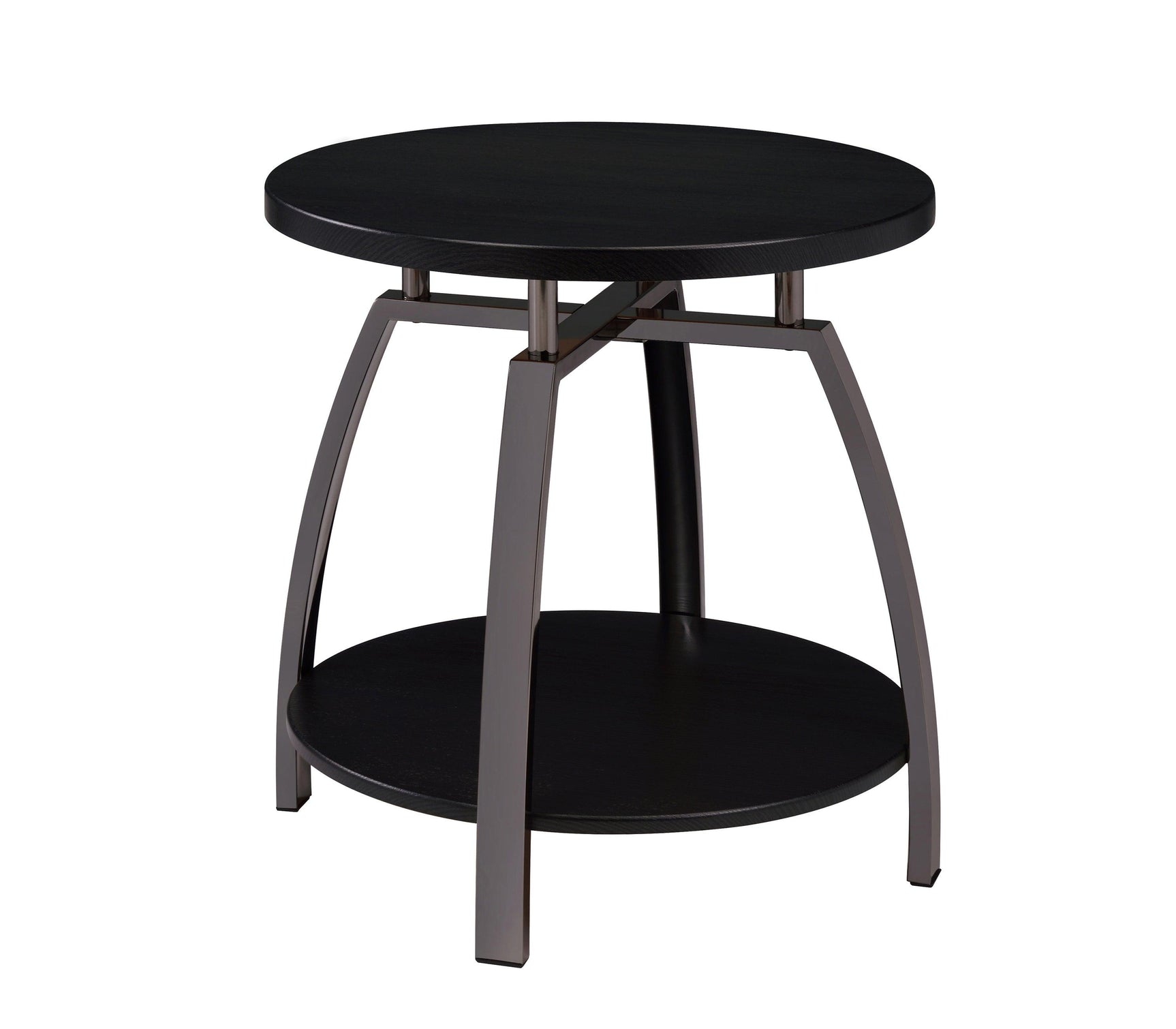 Close-up of Dacre dark grey end table metal base and shelf