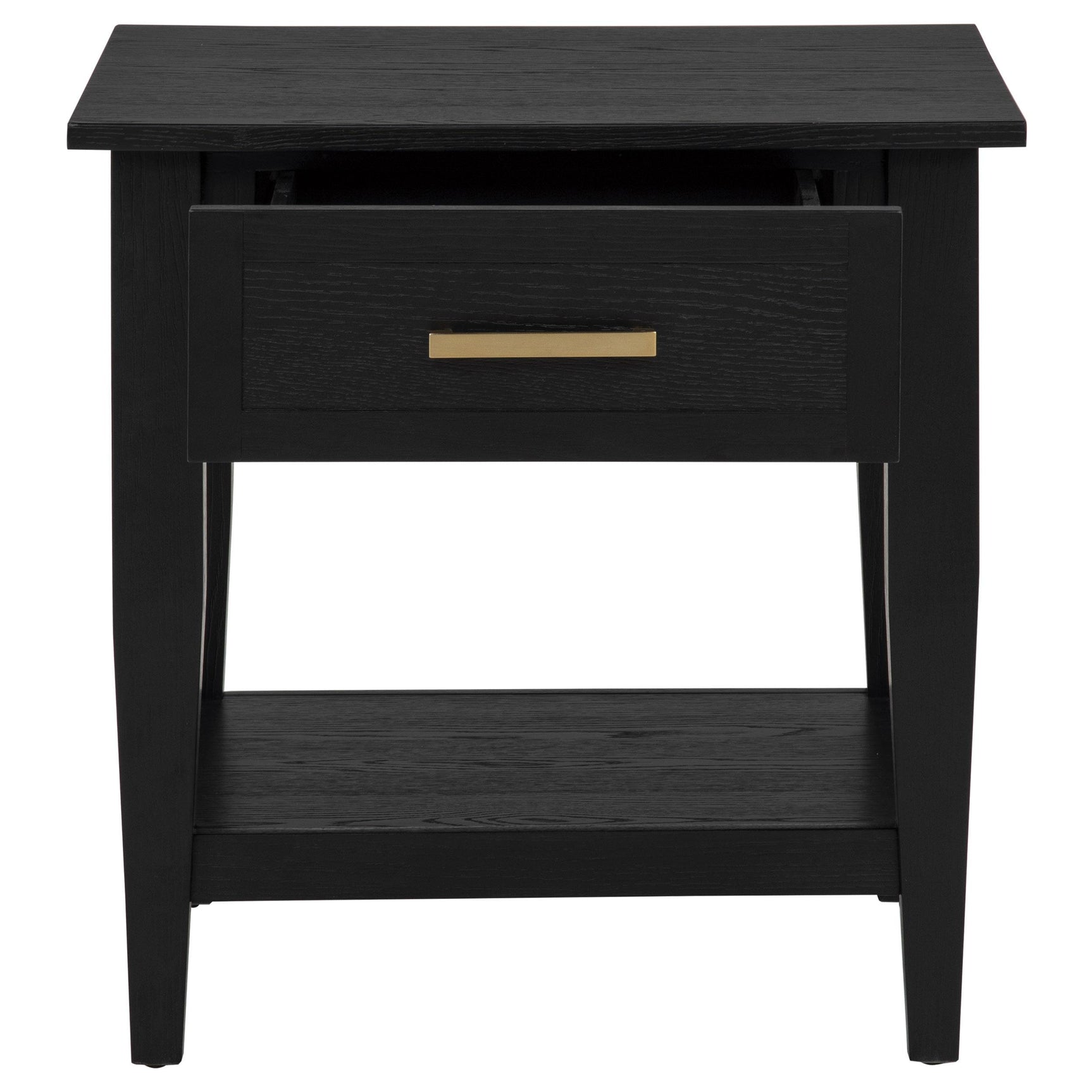 Lower shelf of Lindenton occasional side table with decorative items