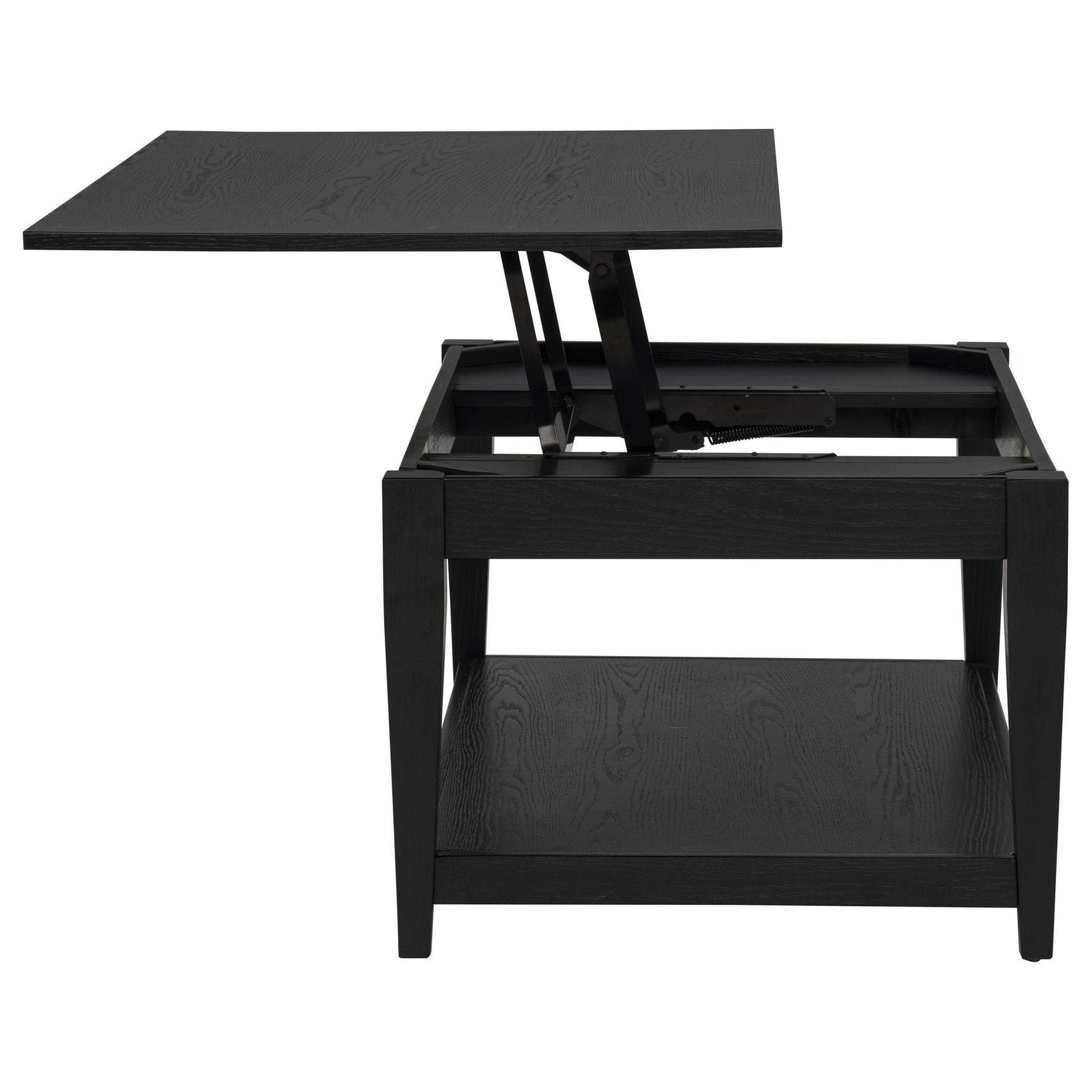 Lindenton black wood lift-top coffee table and square end table set