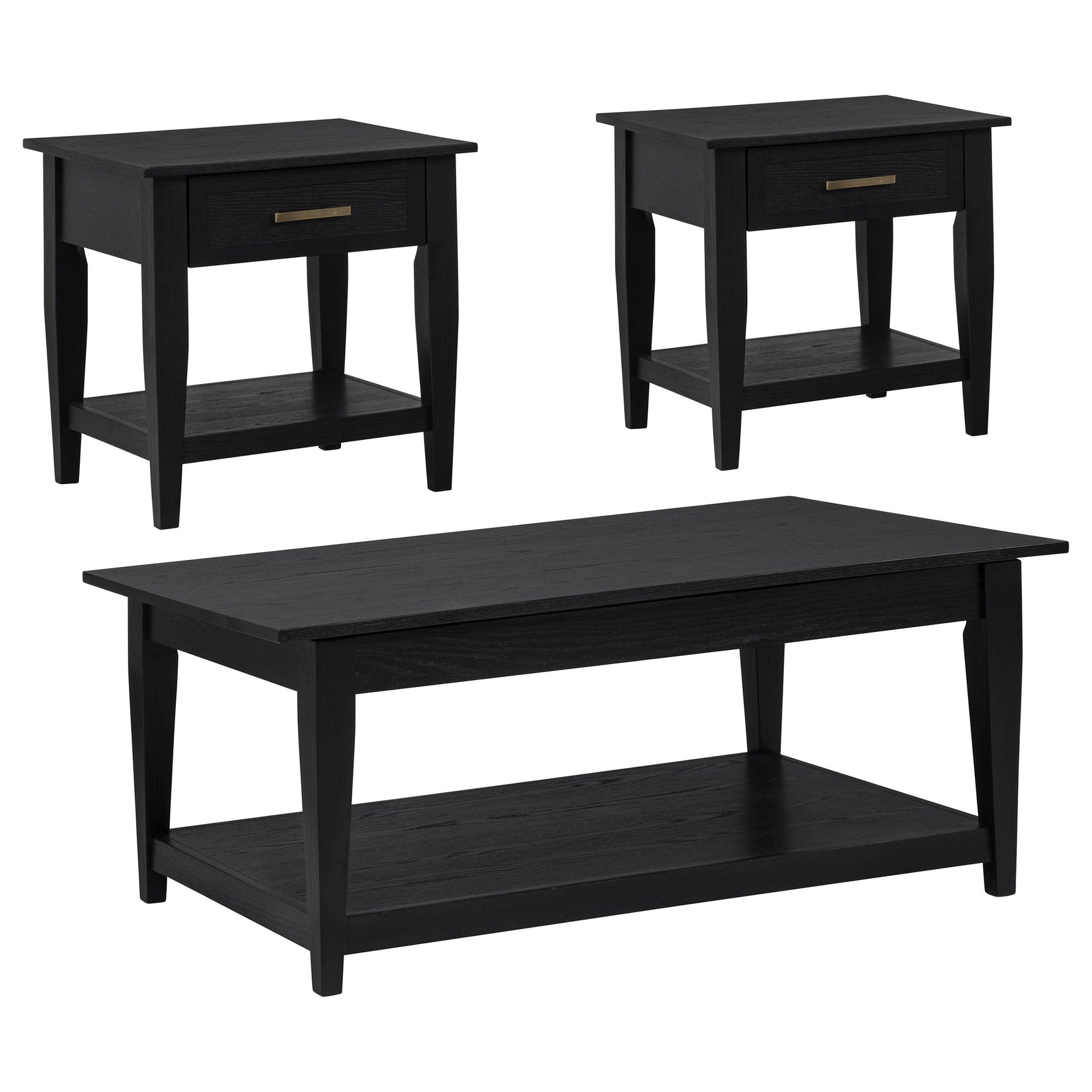 Square black wood end table with tapered legs