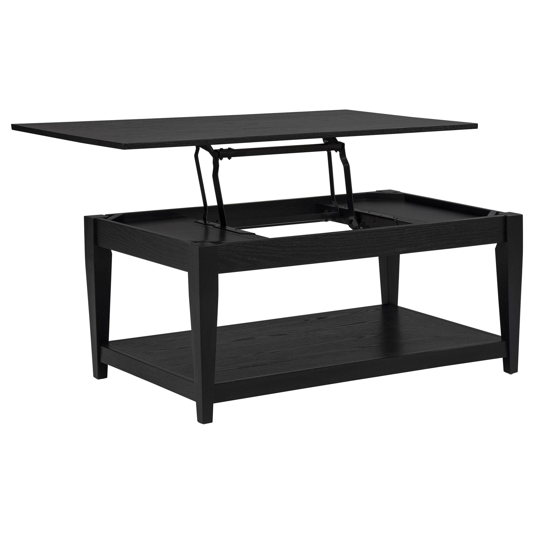 Lindenton 3-piece black wood lift-top coffee and end table set front view