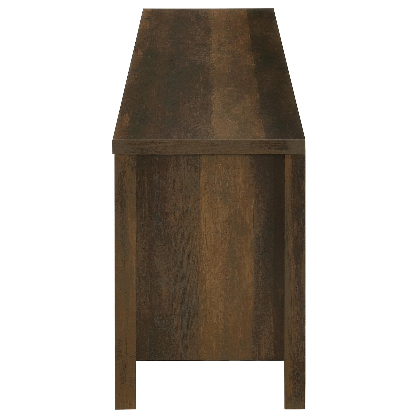 Side angle of Carey media console with rustic finish