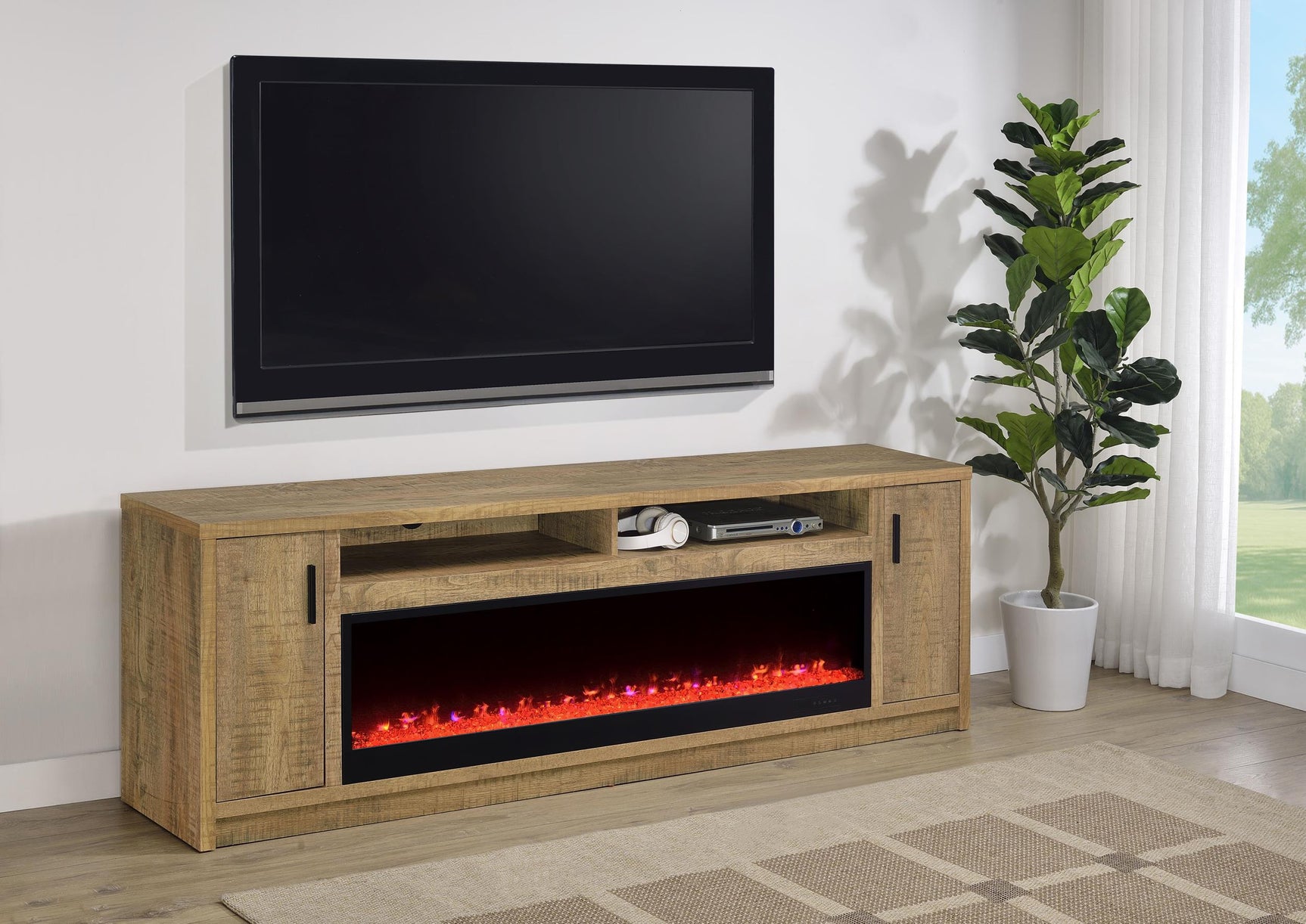 Eddy TV stand side angle showing cabinet and shelves
