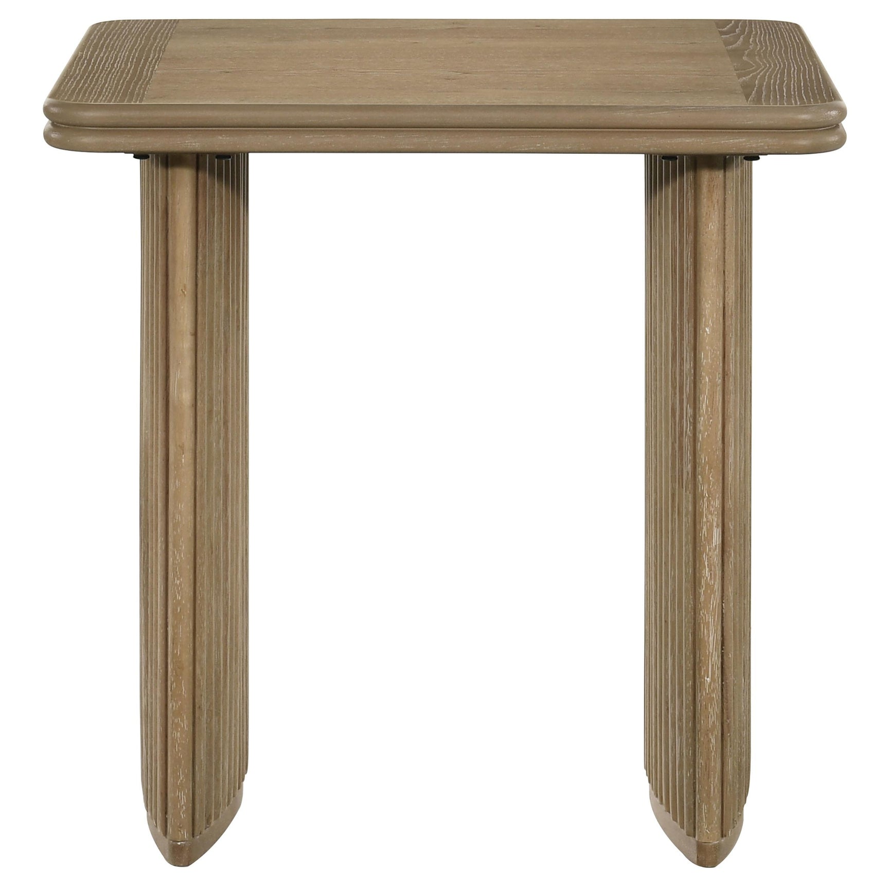 Side angle of Adina square wood side end table showing pedestal base