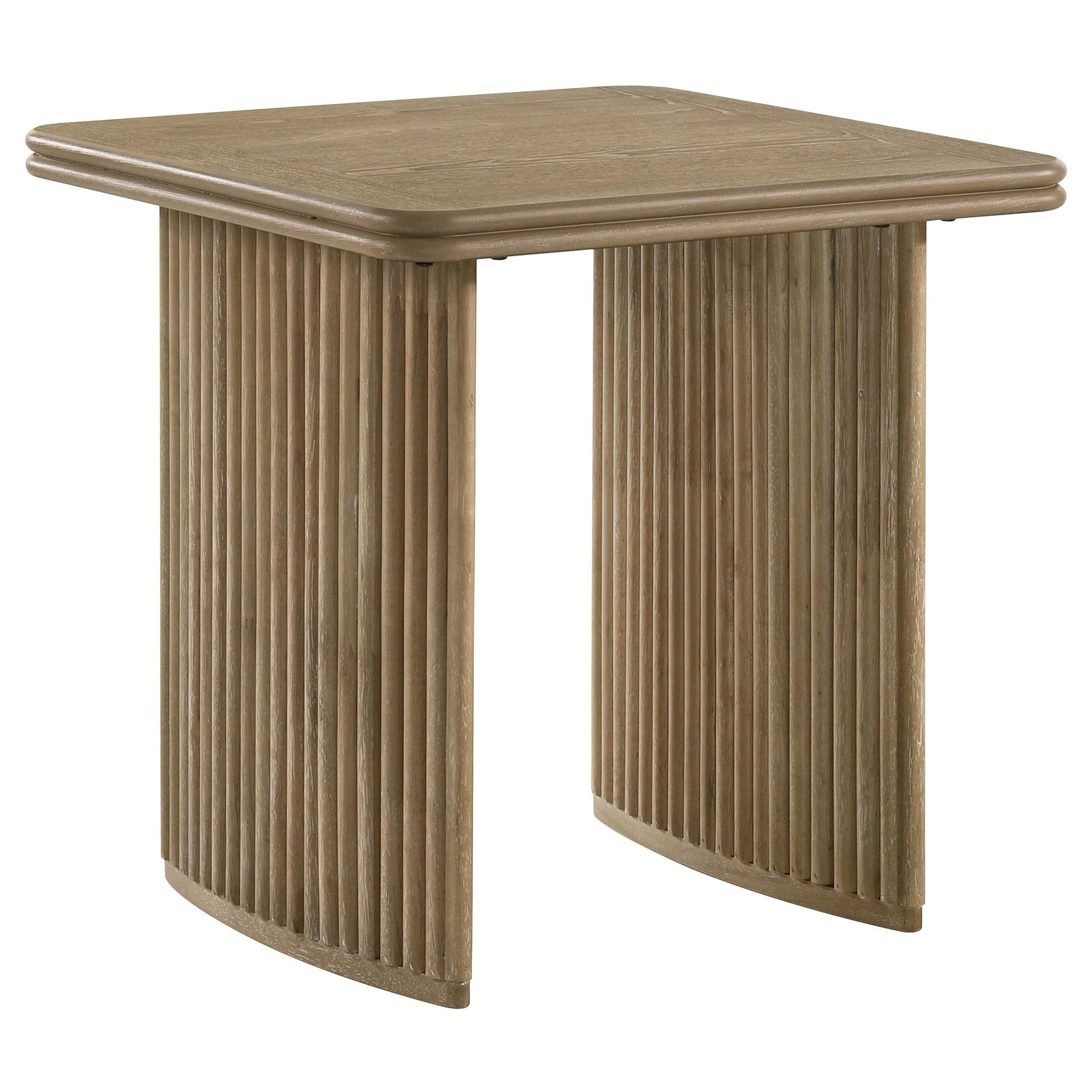 Square end table with sculptural pedestal base and reeded detailing