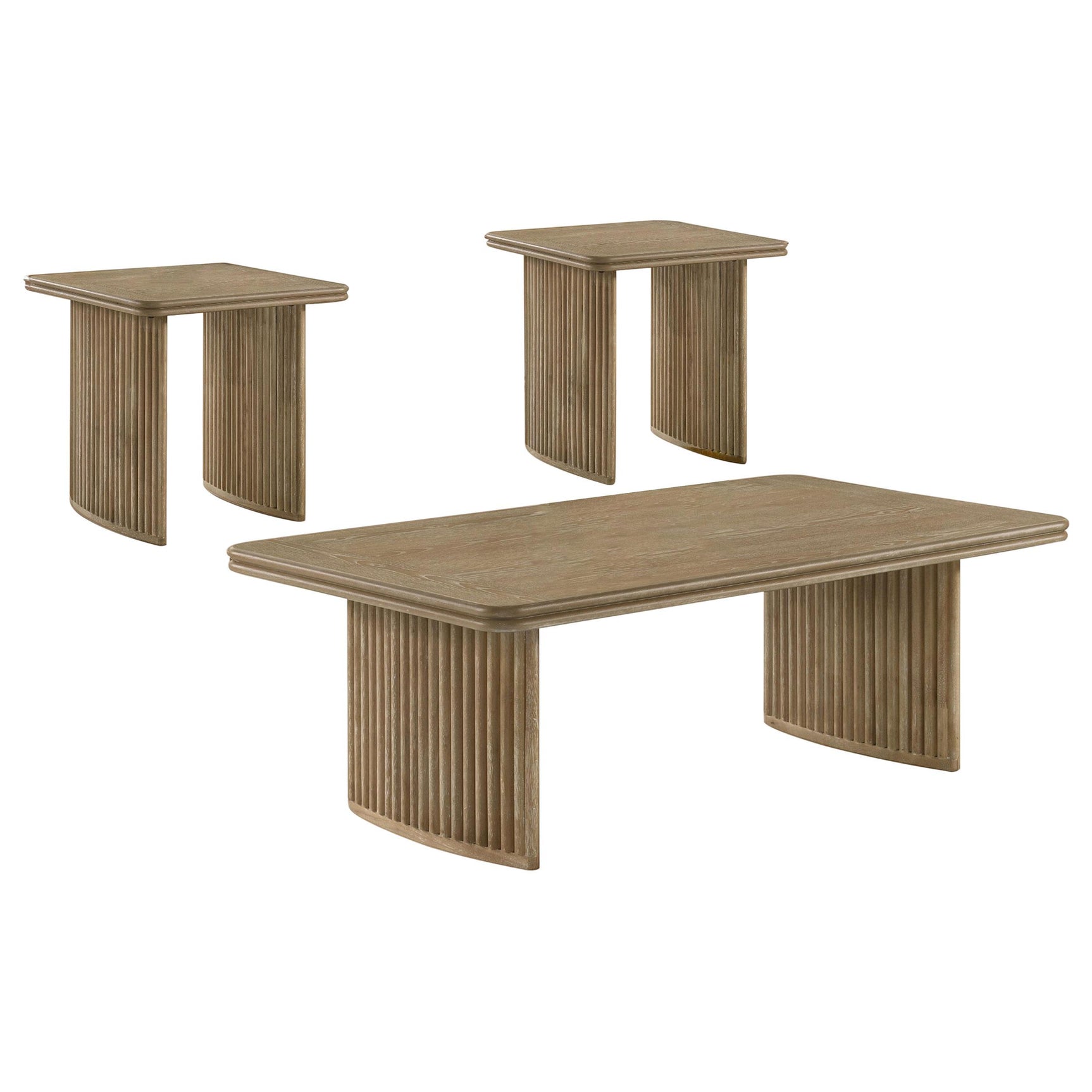 Rectangular coffee table with curved pedestal base and oak veneer finish