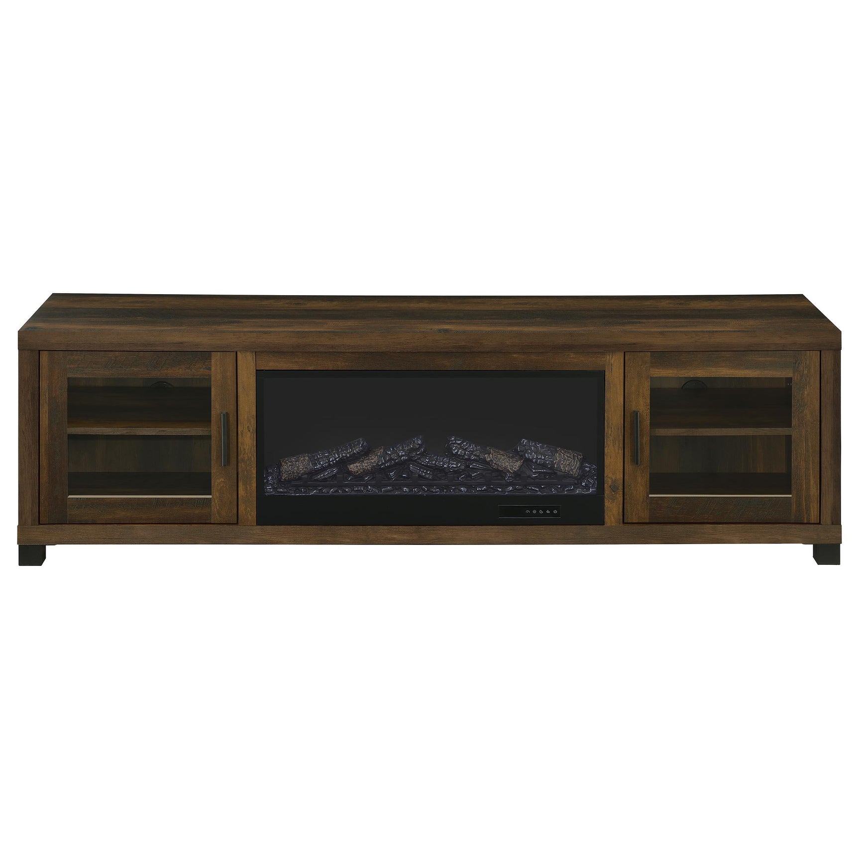 Side view of Havering dark pine TV stand