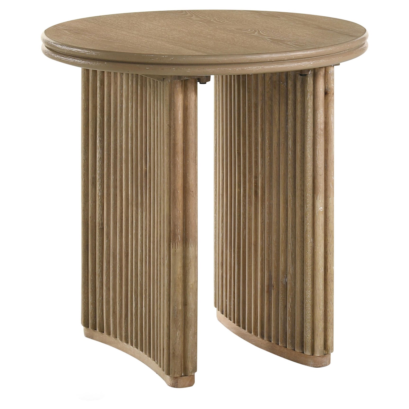 Side angle of Adina coffee table showing full round tabletop edge