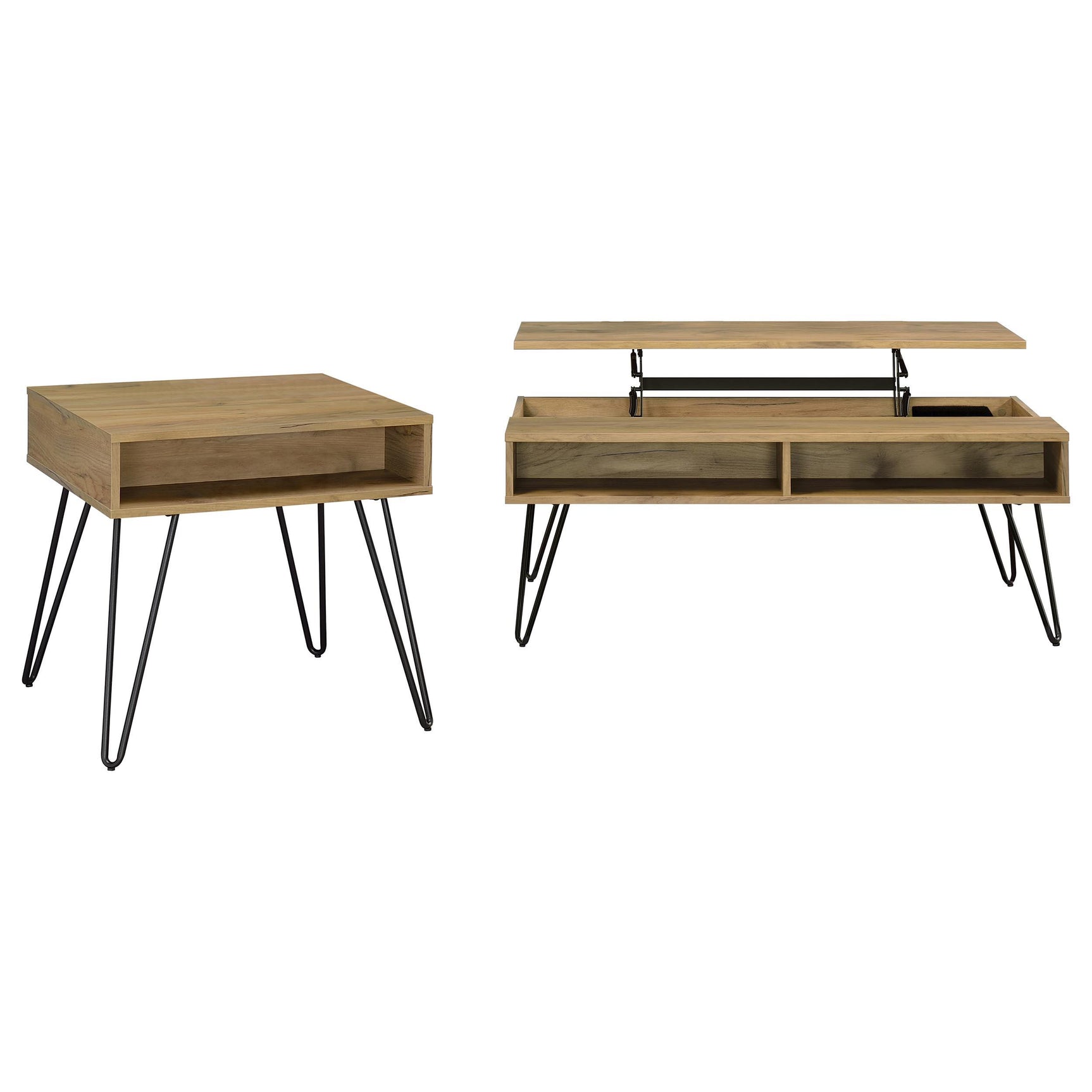 Fanning coffee table lift-top open position