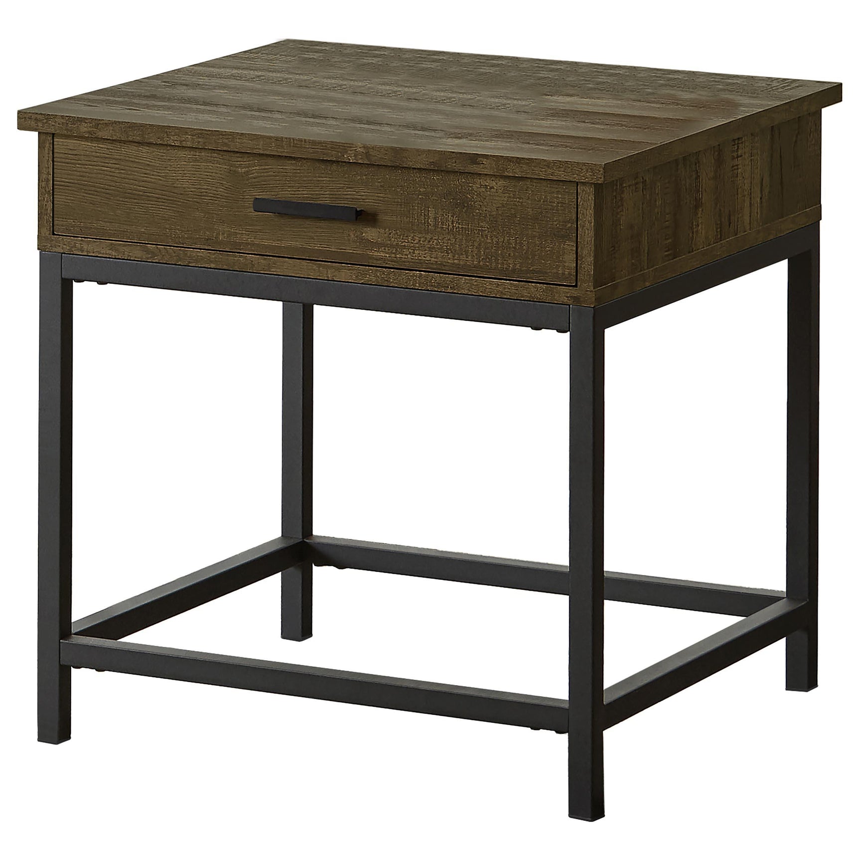 Byers brown oak end table with lower shelf side view