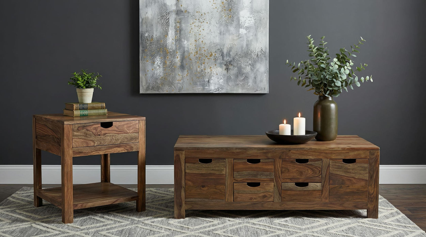 Natural wood finish on Esther solid Sheesham side table