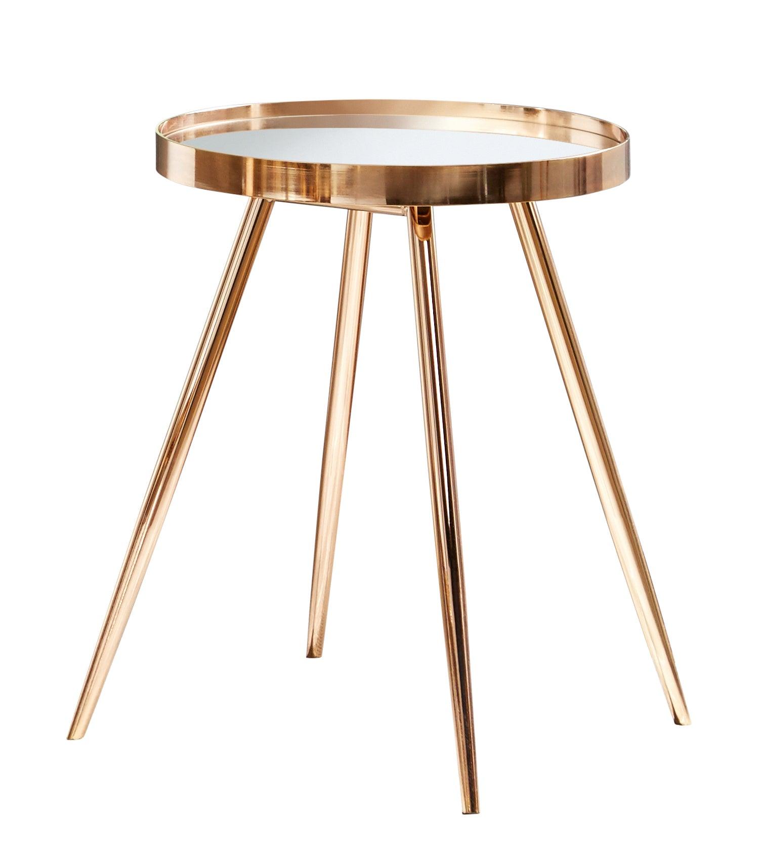 Kaelyn Round Mirror Top End Table Gold side profile