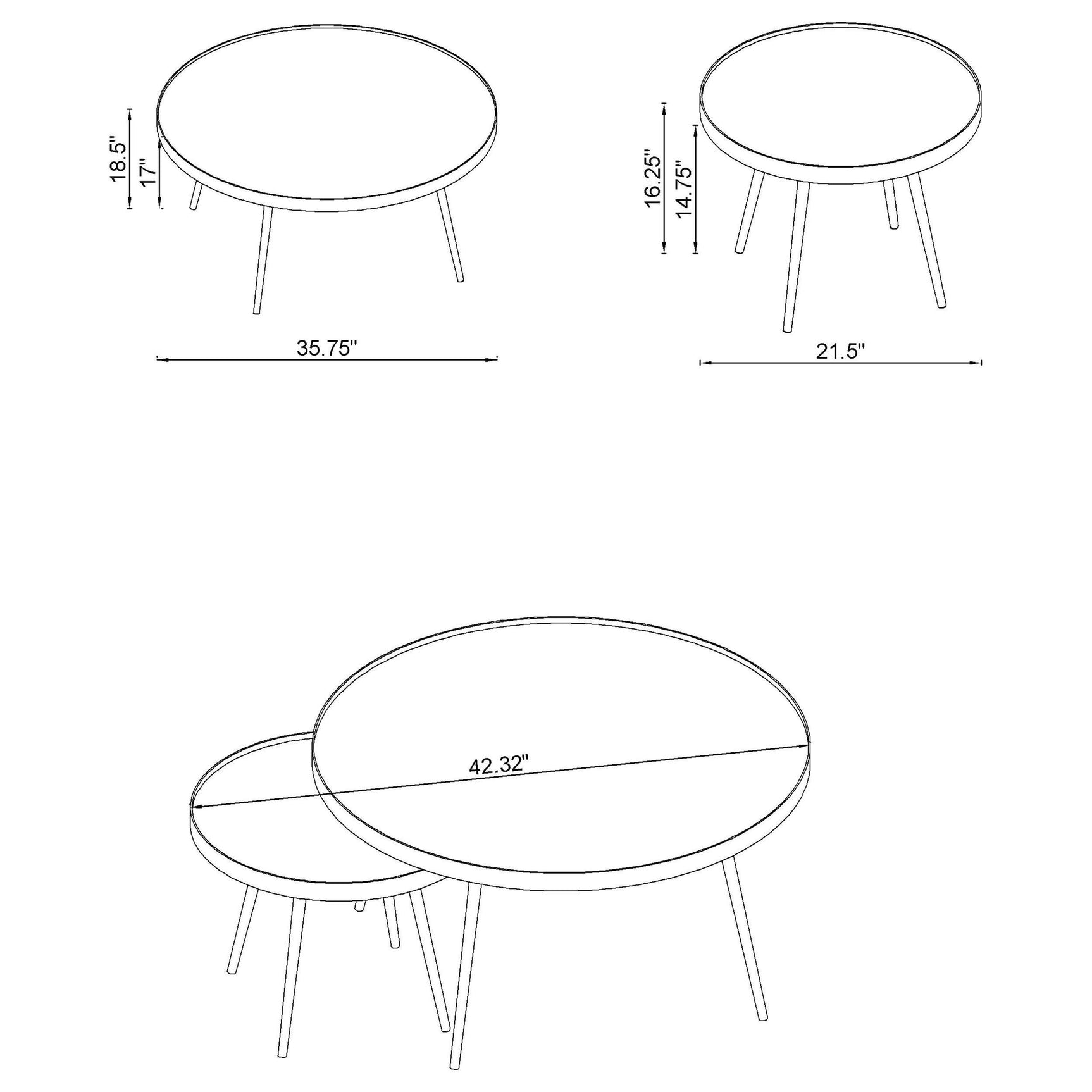 Set of three gold tables with nesting design