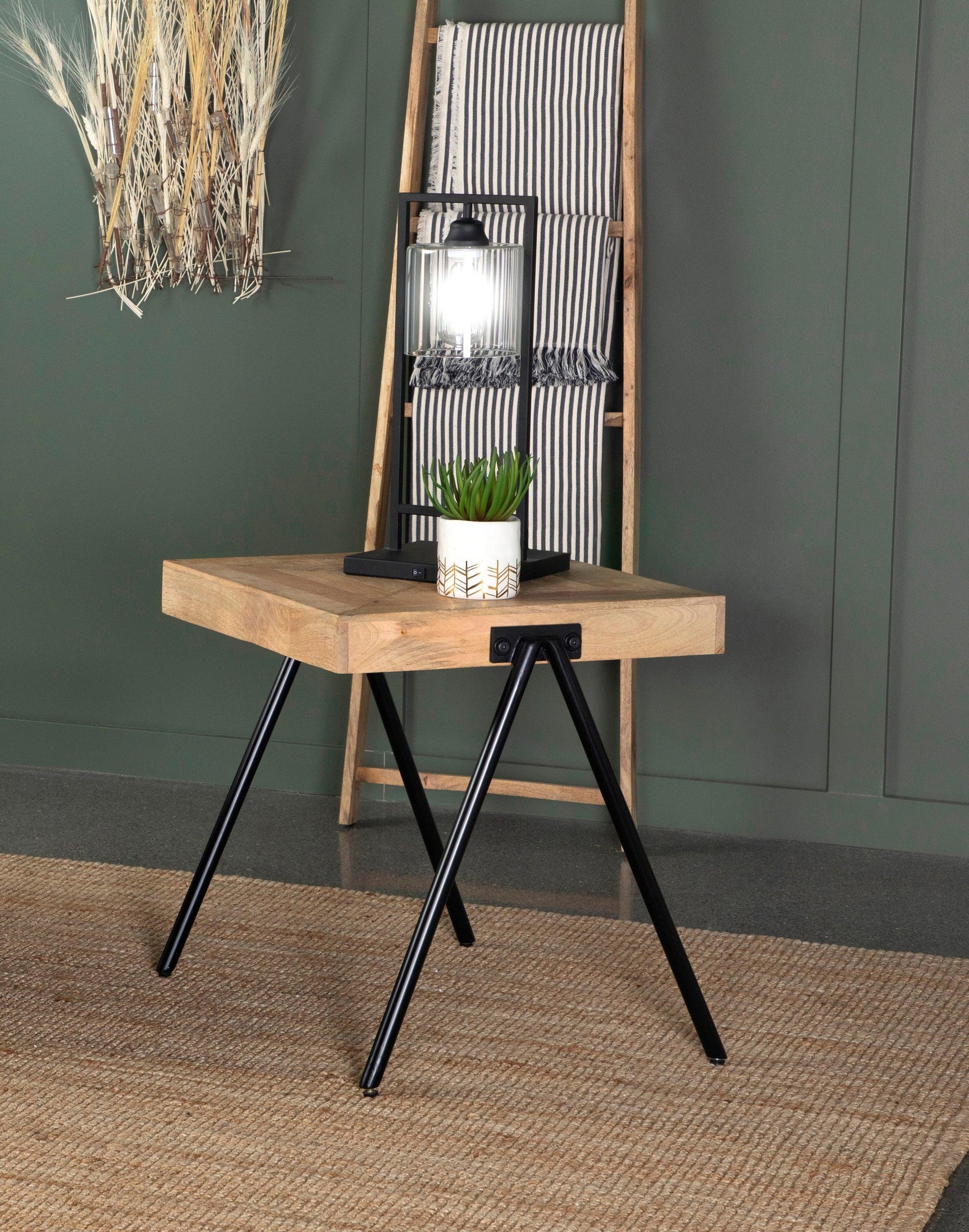 Avery Square End Table With Metal Legs Natural And Black - Ella Furniture