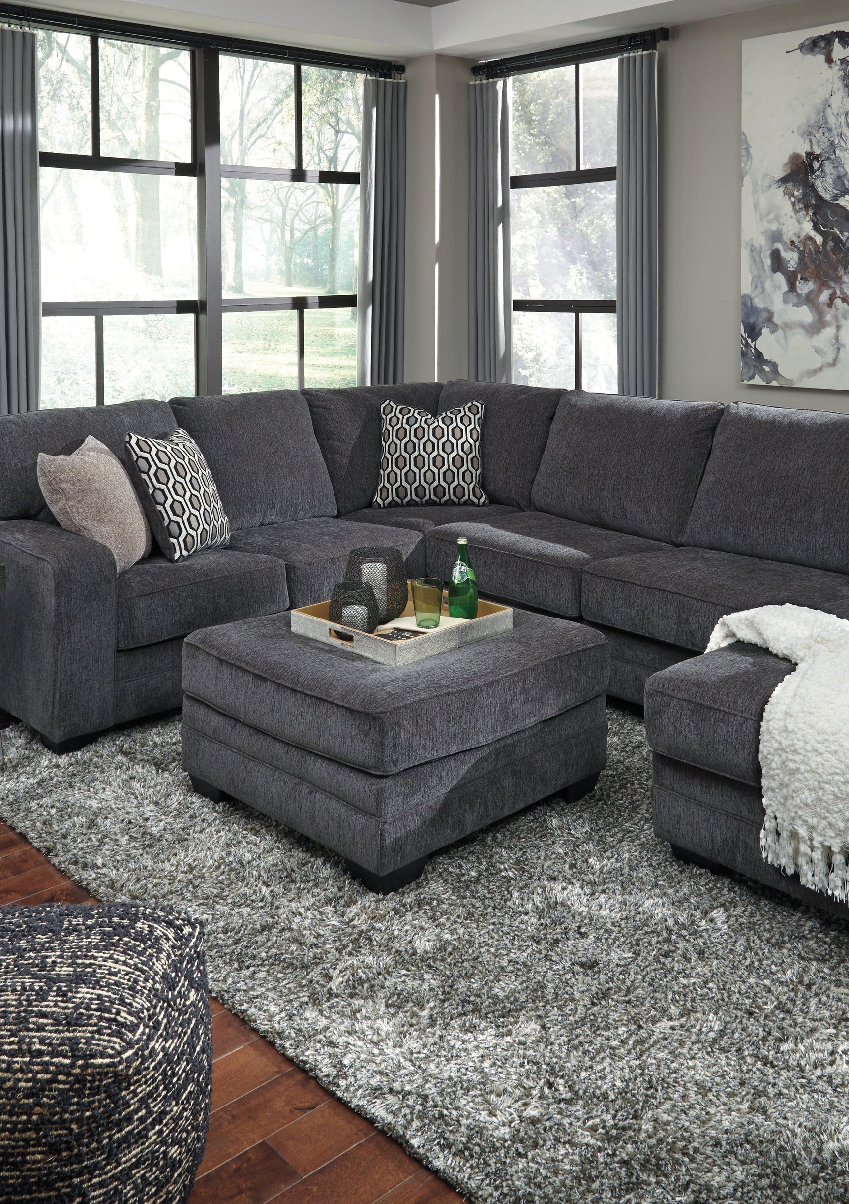 Tracling Slate Chenille Oversized Ottoman - Ella Furniture
