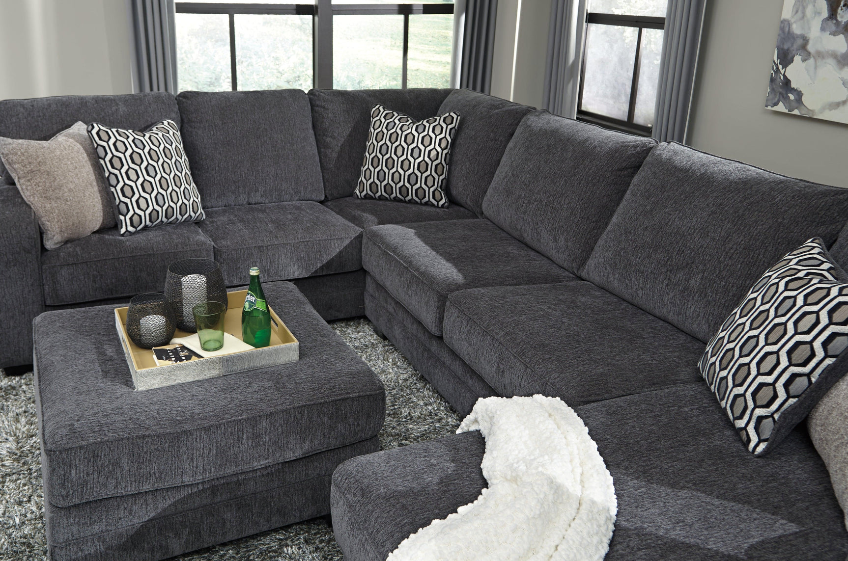 Tracling Slate Chenille Oversized Ottoman - Ella Furniture