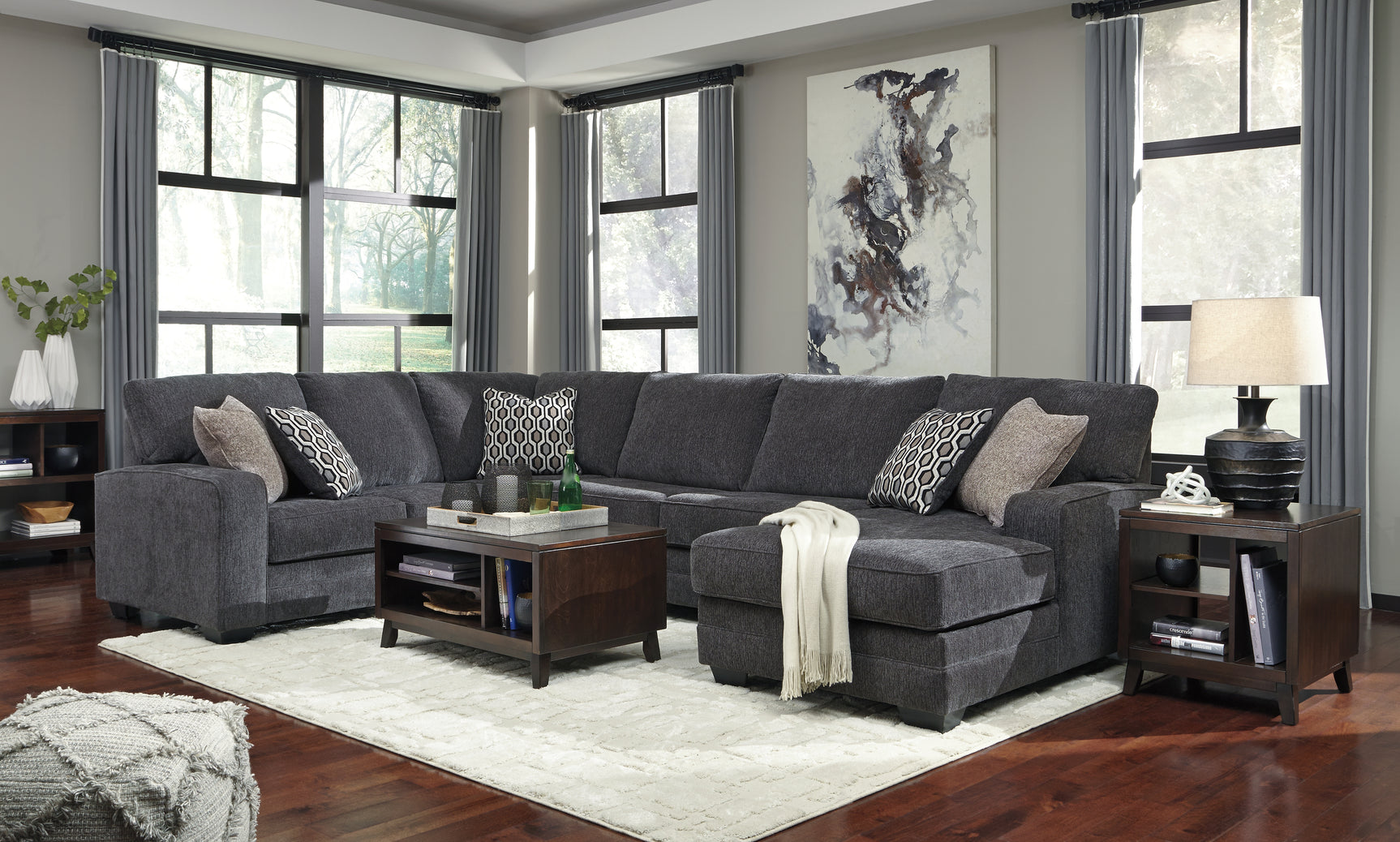 Alternative main view of Tracling Slate chenille sectional sofa