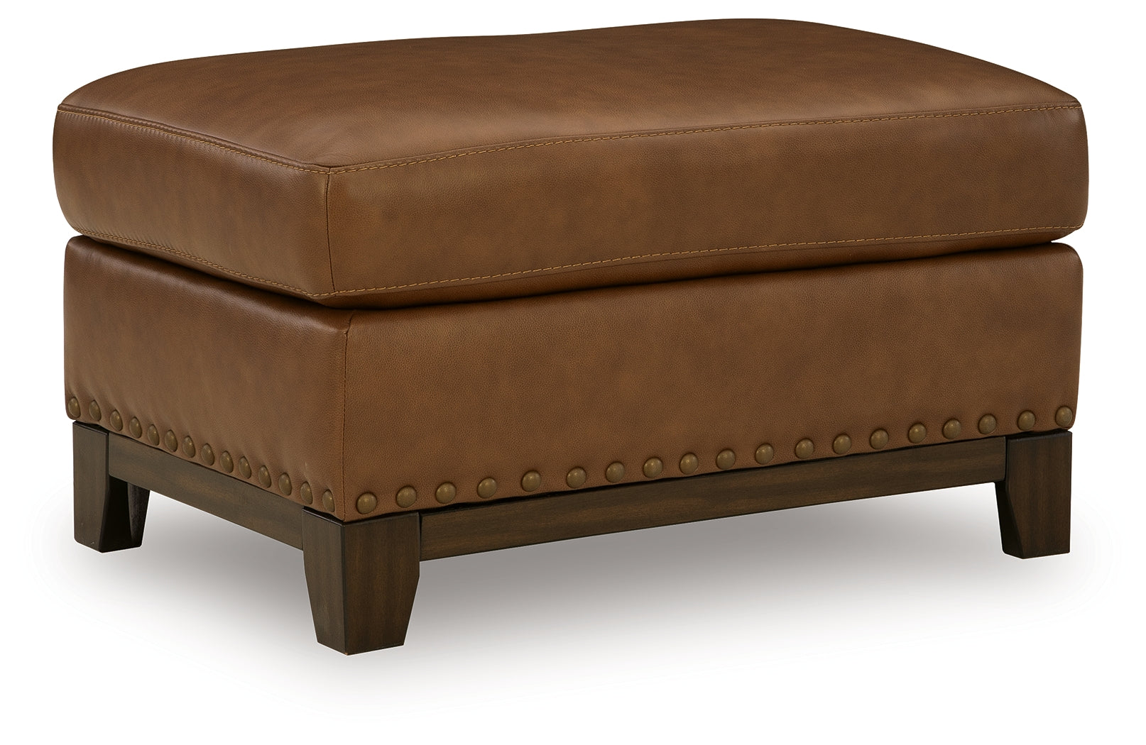 Saonara Amber Leather Ottoman head-on view