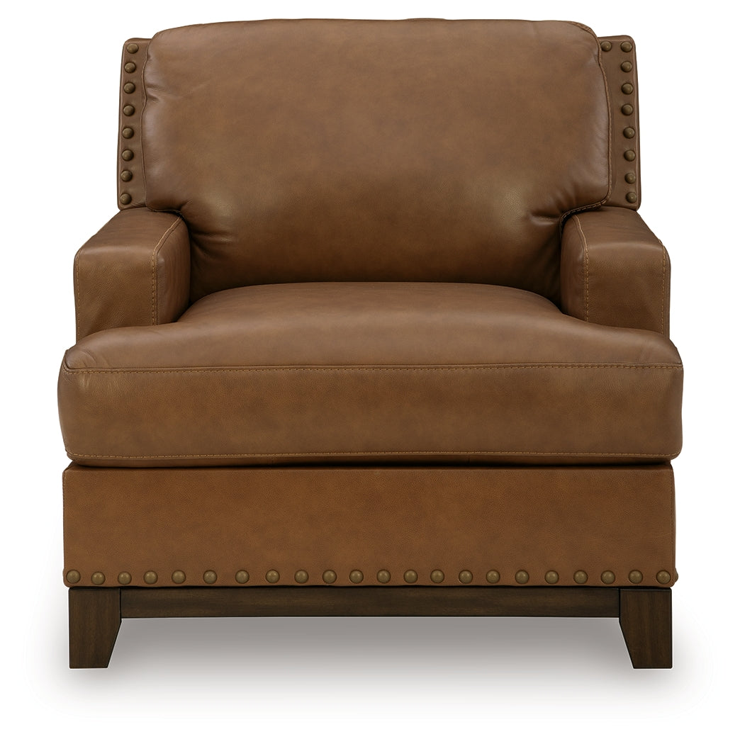 Head-on view of Saonara Amber Leather Accent Chair