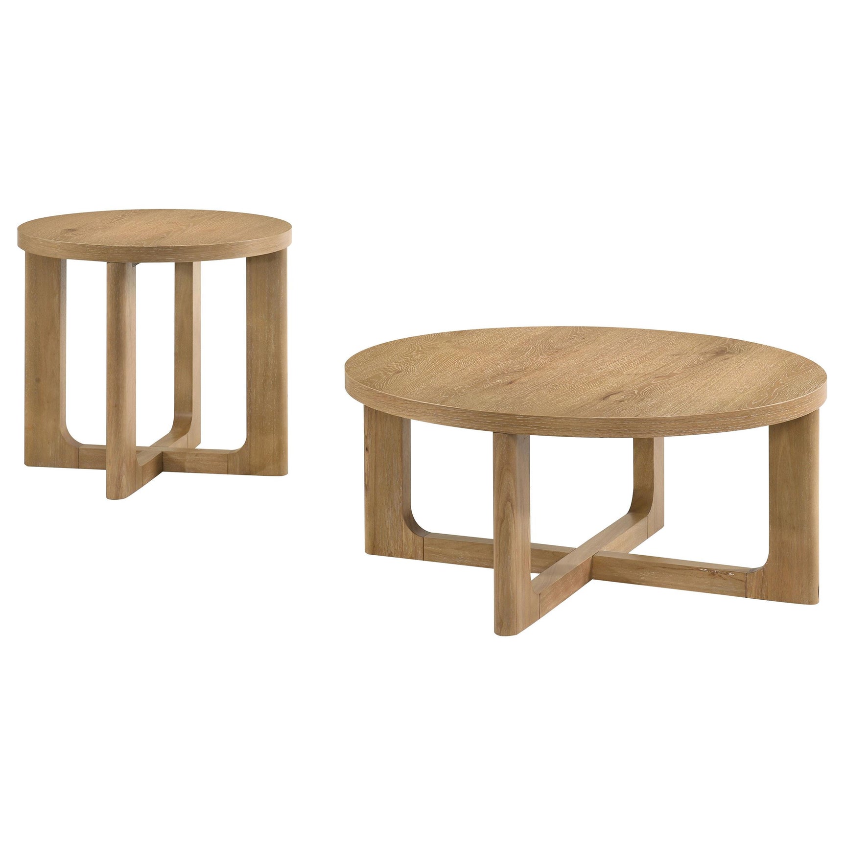 Close-up of Kessler table's knotty oak veneer top