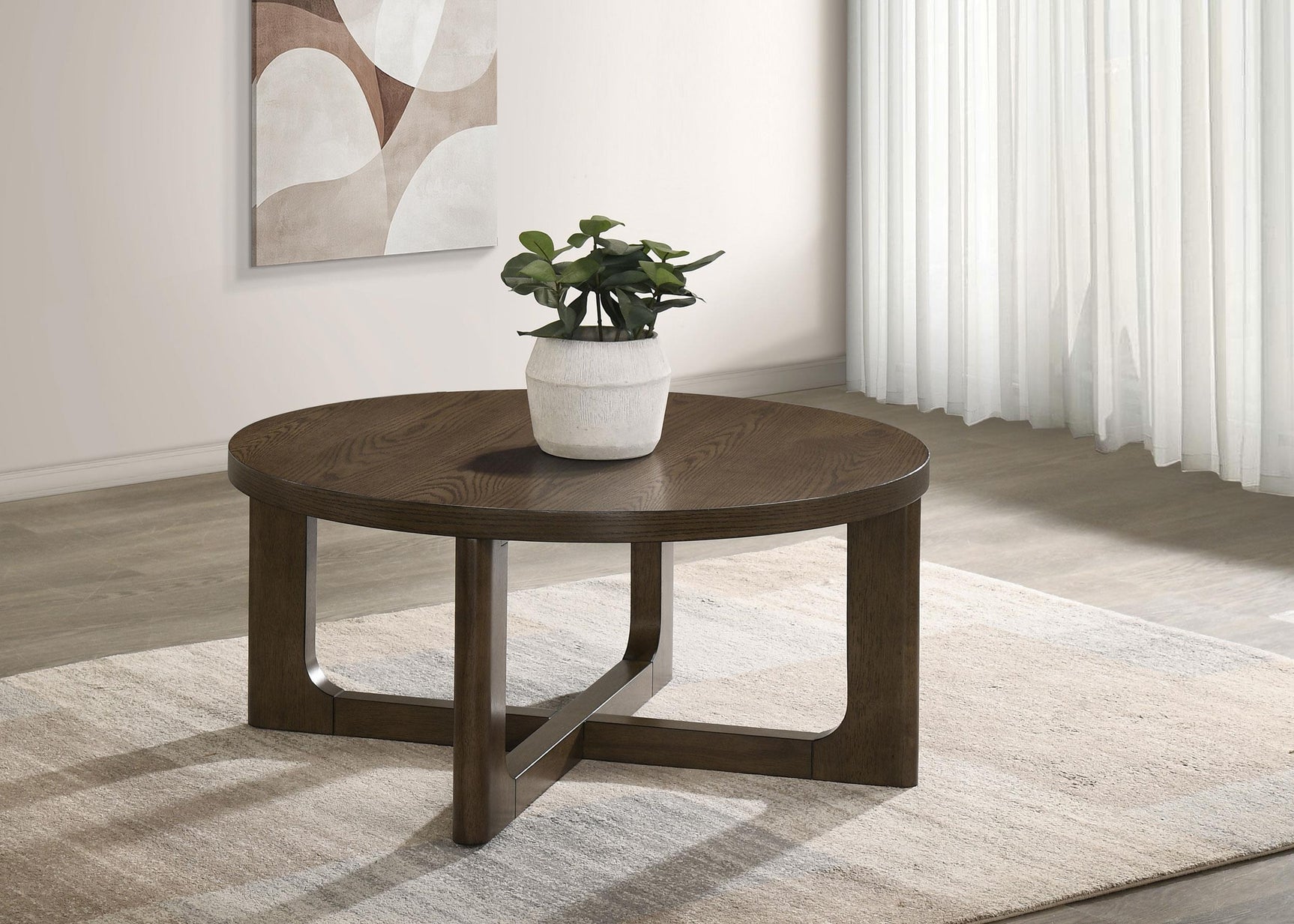 Kessler coffee table side angle showing intersecting curved open base