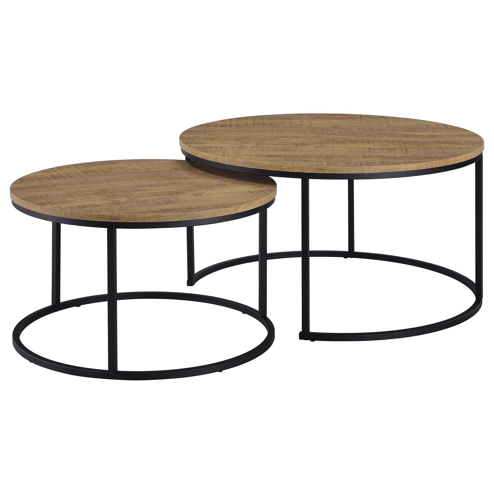 Small round nesting coffee table angled view