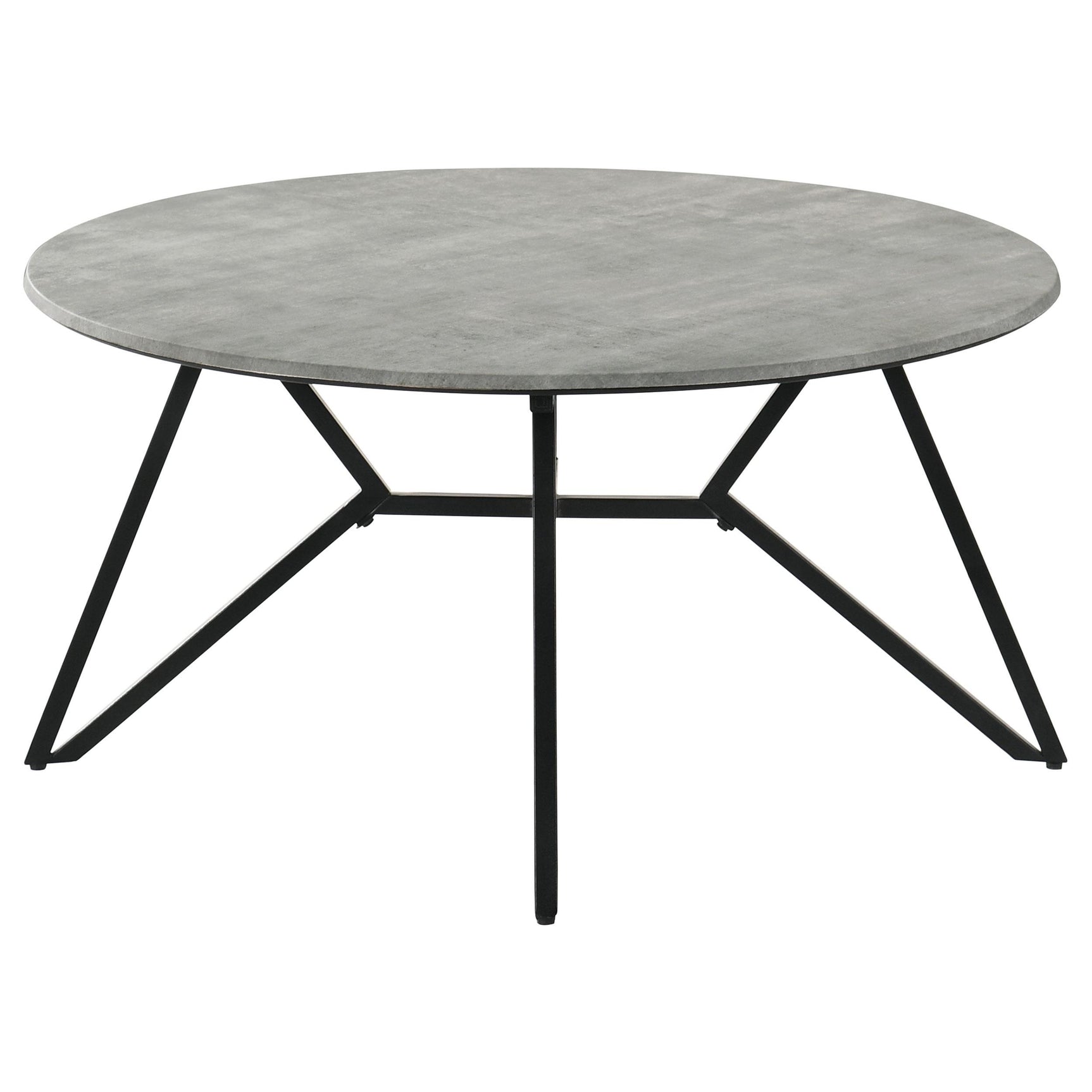 Top view of round coffee table with cement finish