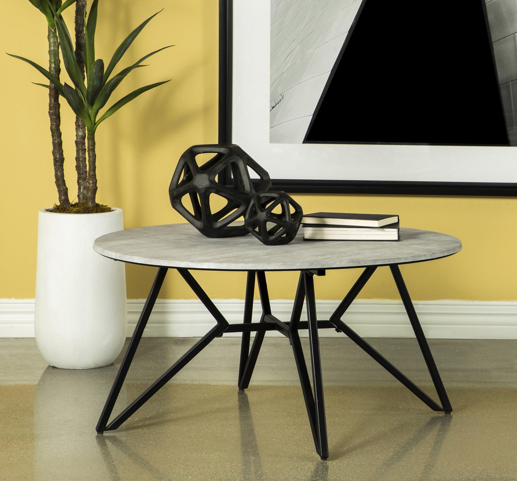 Close-up of cement textured tabletop on Hadi Round Coffee Table