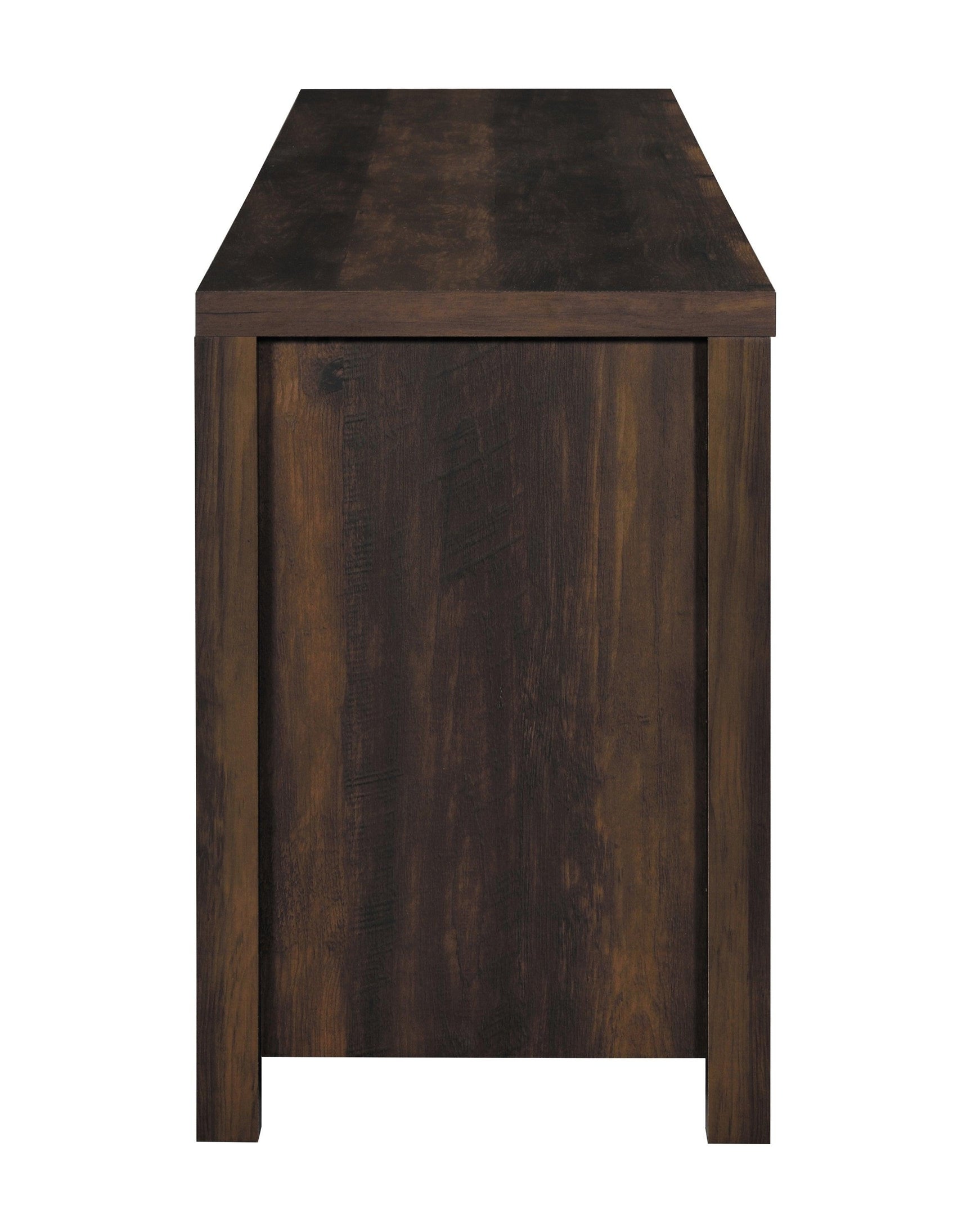 Interior shelves and drawers of Madra TV Console open for storage