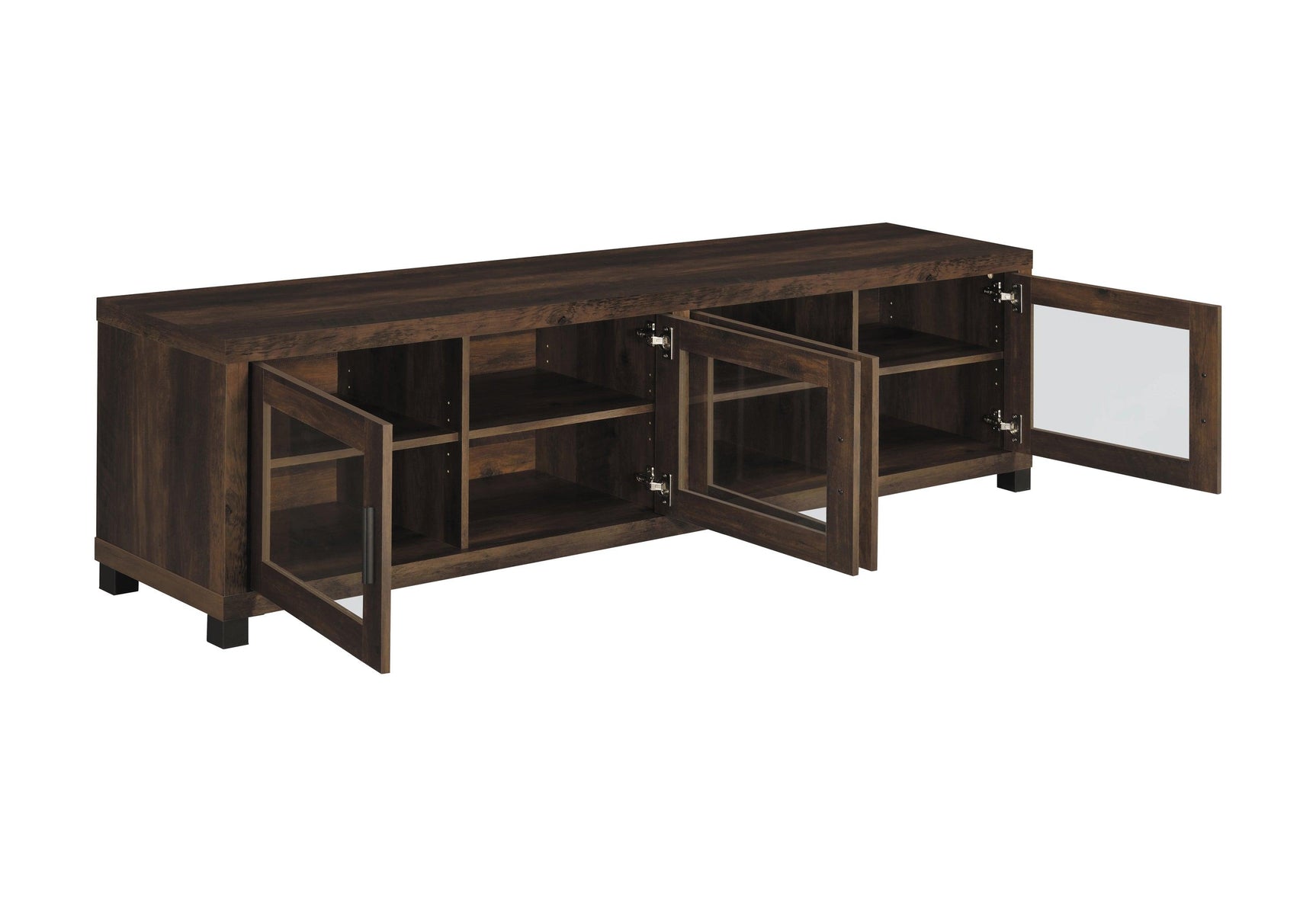 Side angle of Sachin TV console in warm walnut finish
