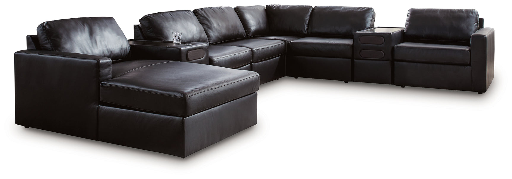 Detail close-up of Modmax II black leather sectional materials