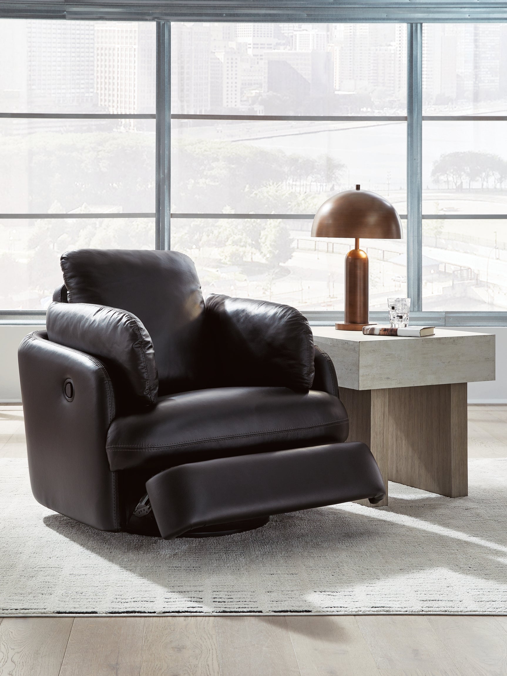 main view of Modmax II Black Leather Swivel Glider Recliner recliner