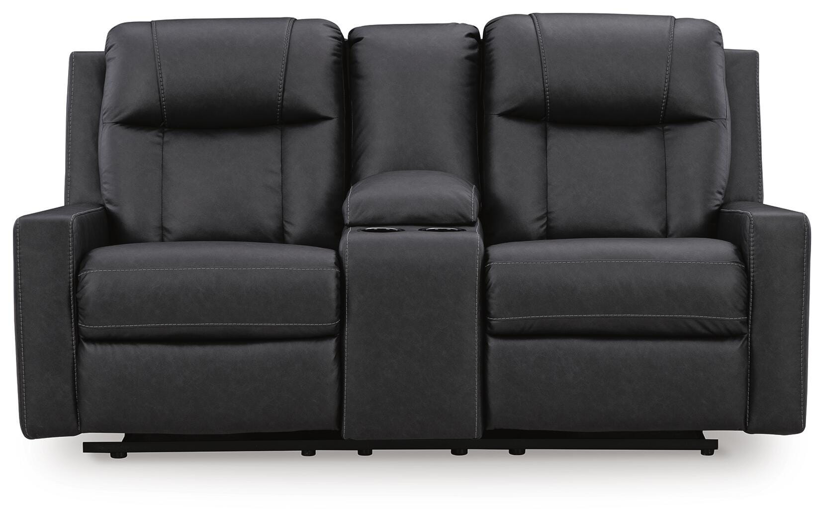 Mackmenville Carbon Faux Leather Reclining Loveseat with Console view 5