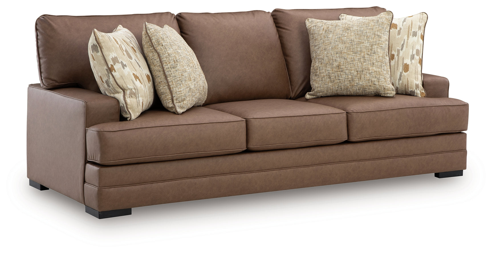 side view of VillaCourt Caramel Faux Leather Sofa furniture