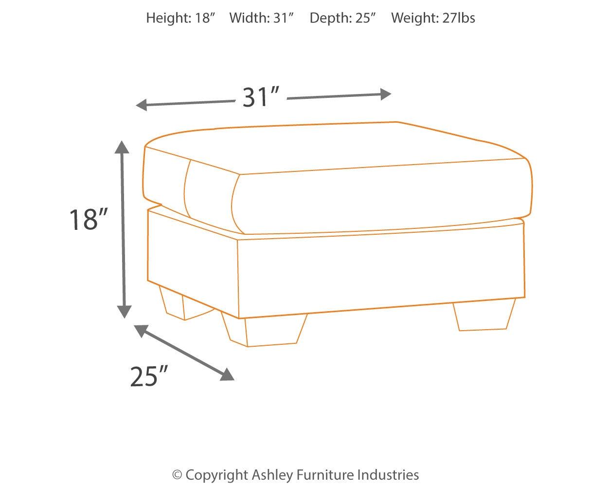 Darcy Ottoman dimension diagram showing 31x25x18 inches