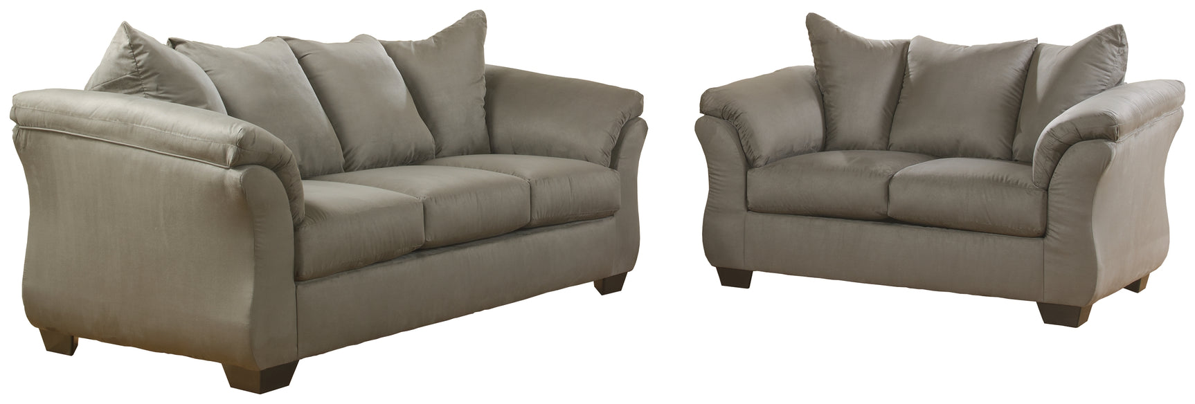 Side view of Darcy Cobblestone Sofa and Loveseat furniture