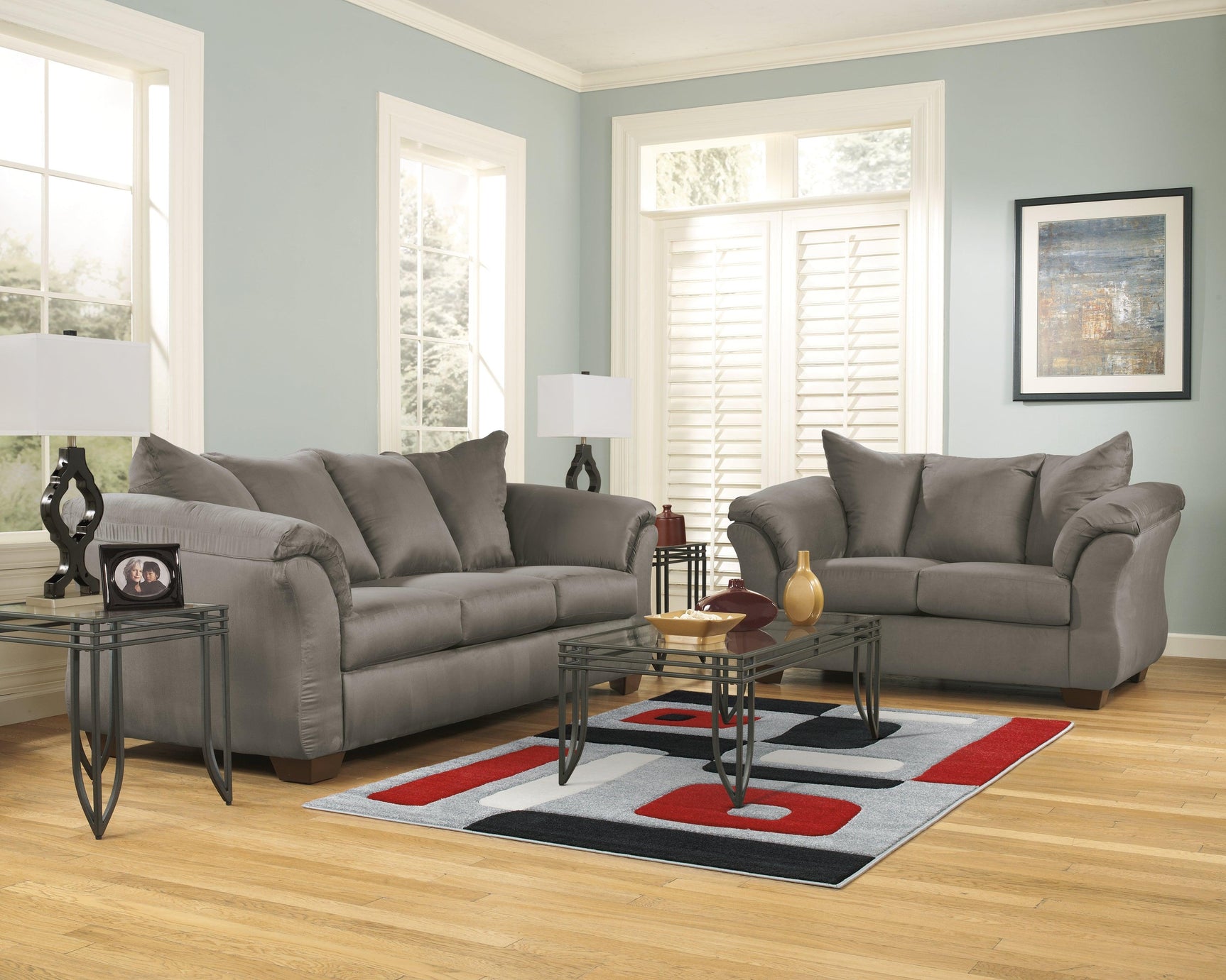 Close-up image of sofa arm and fabric