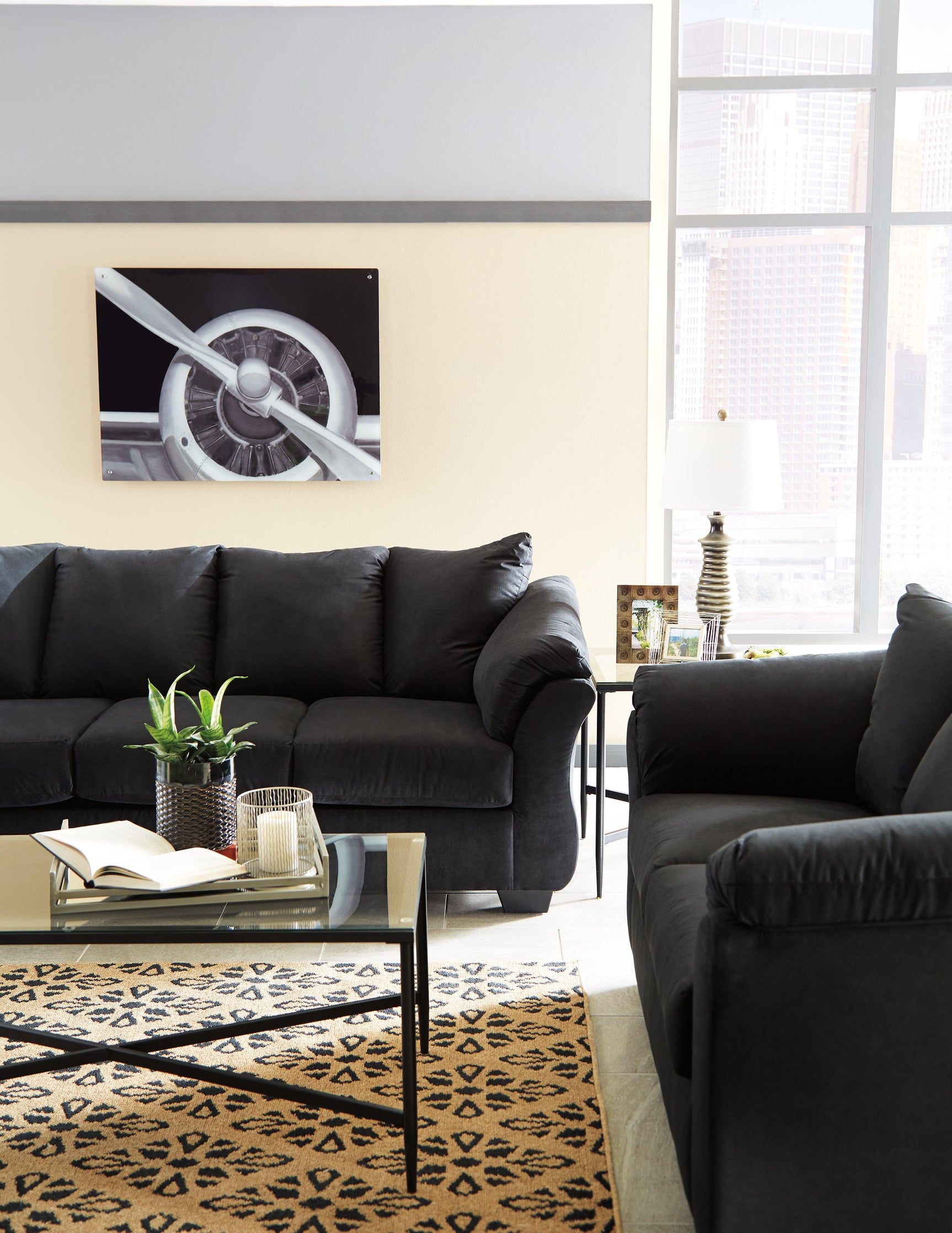 Darcy Black Microfiber Sofa mood view